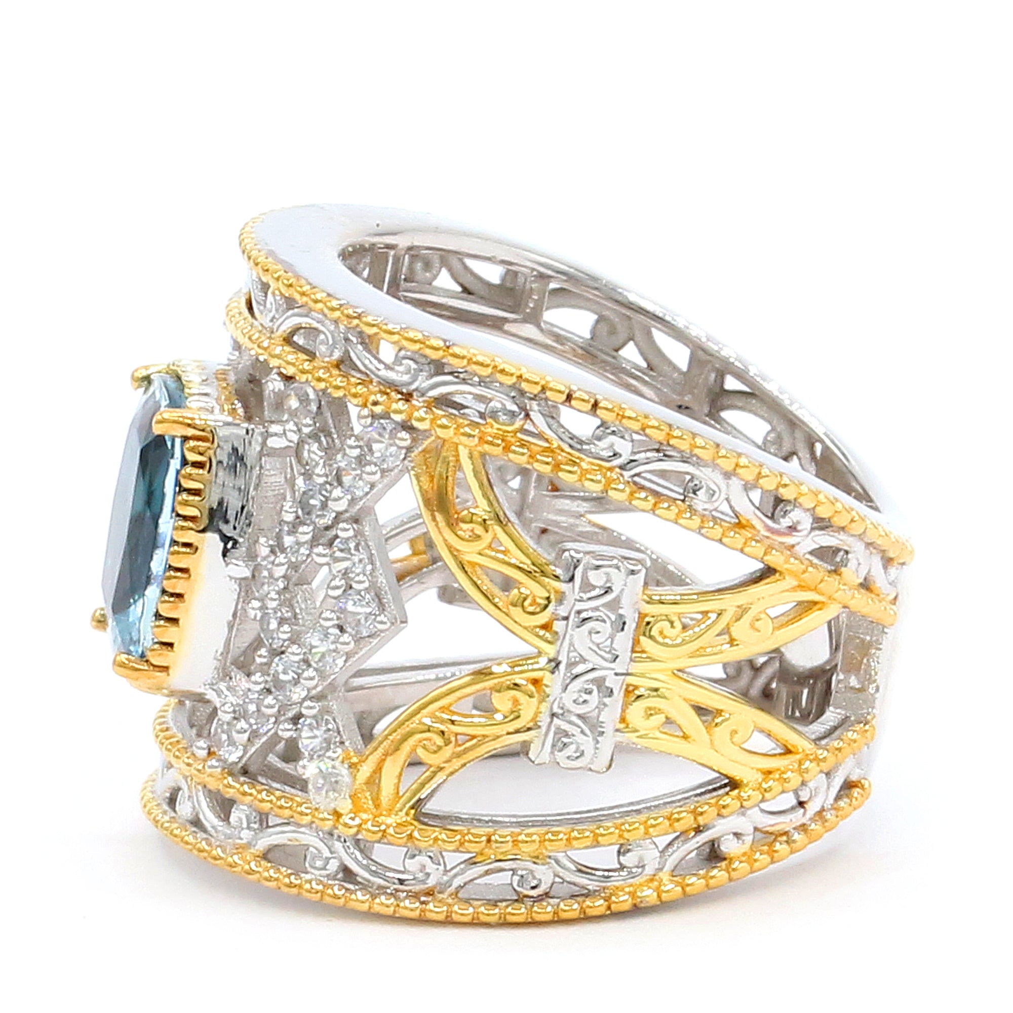 Gems en Vogue 24K Palladium Silver 2.70ctw Aquamarine & White Zircon Ring