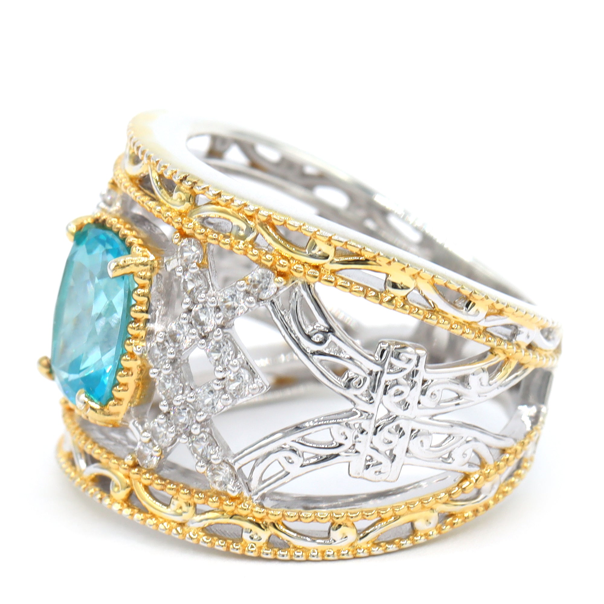 Bague Gems en Vogue halo 15,62 carats en topaze Paraíba et zircon blanc, modèle unique