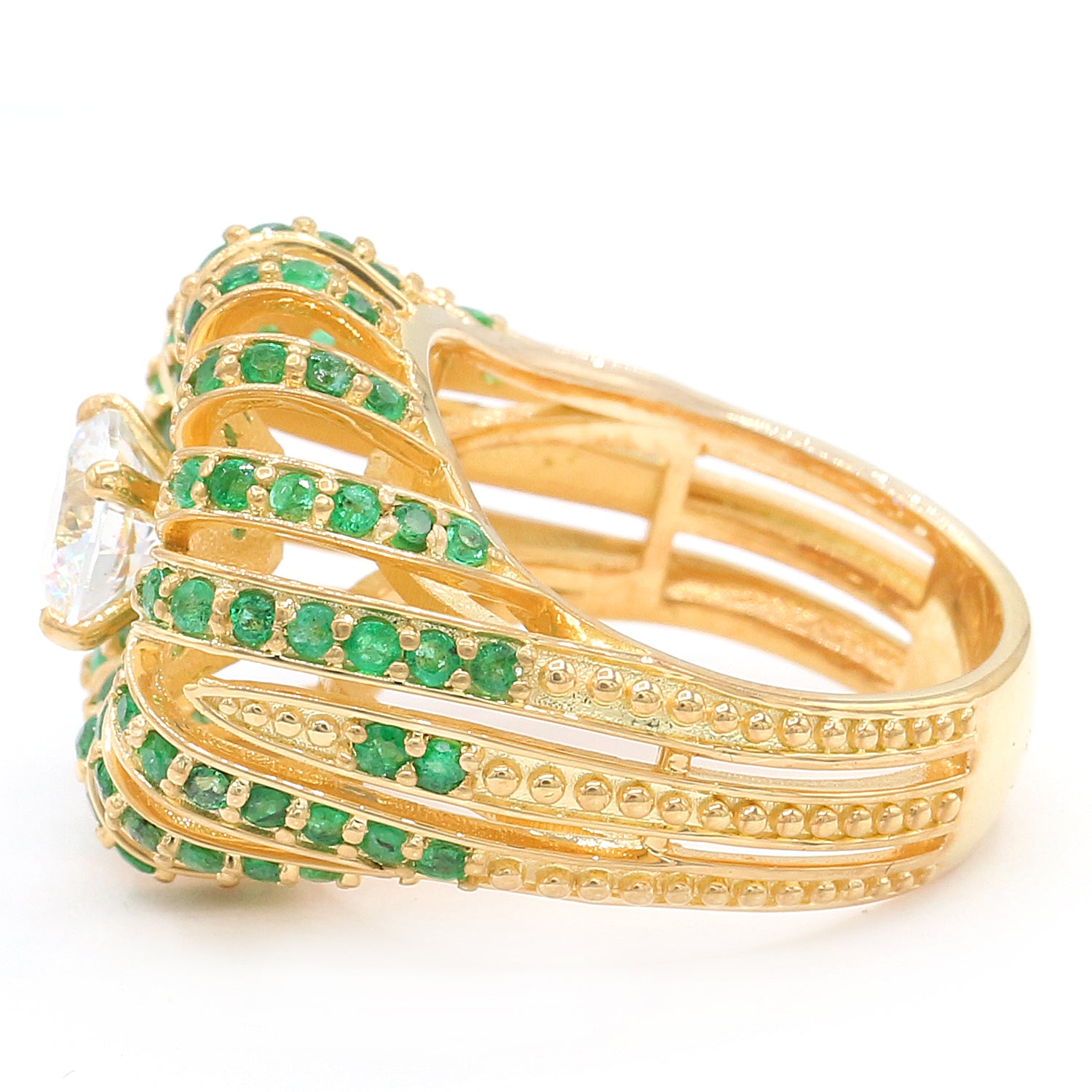 Gems en Vogue One-of-a-kind 3.73ctw White Zircon & Emerald Ring