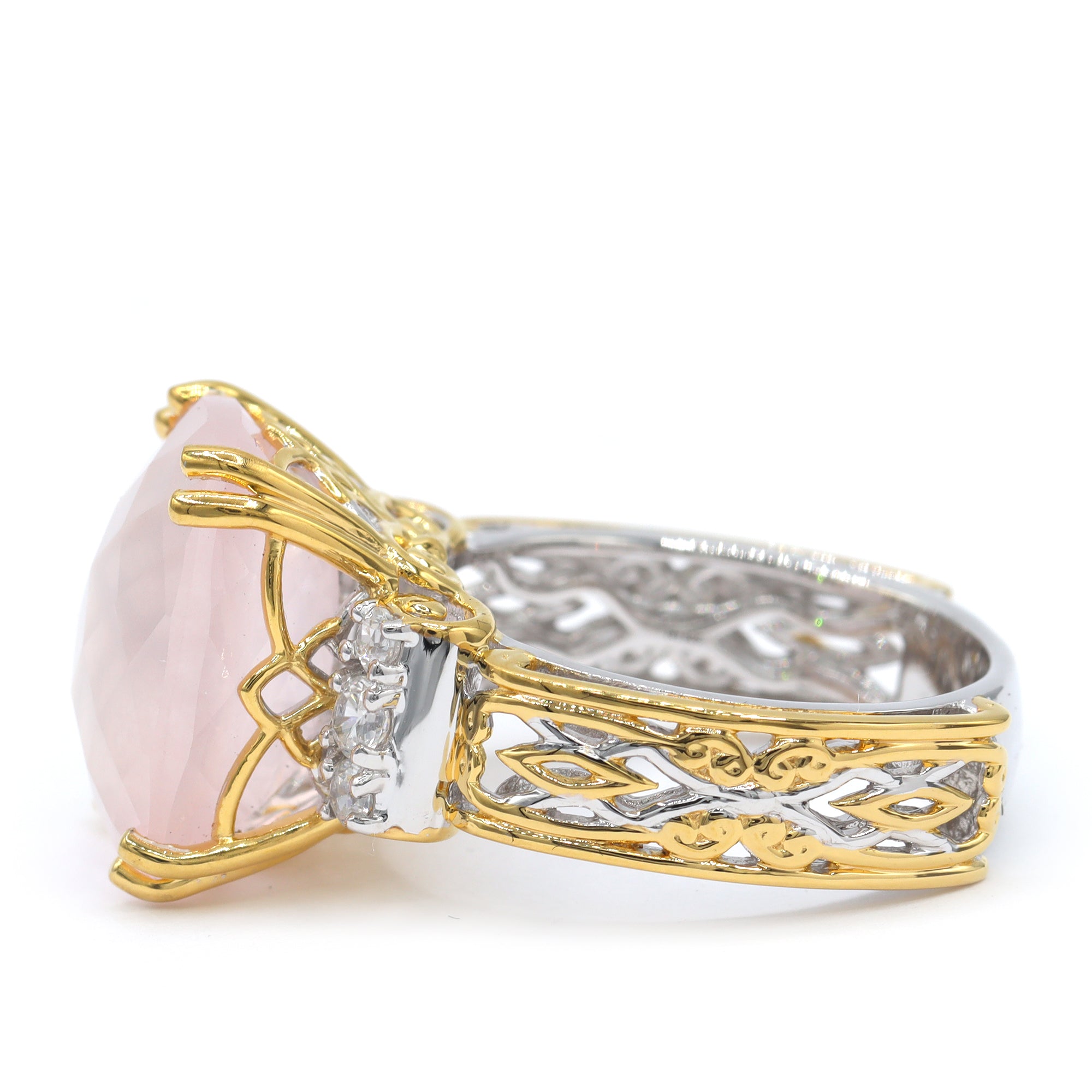 Gems en Vogue 24K Palladium Silver 9.58ctw Rose Quartz & White Zircon Ring