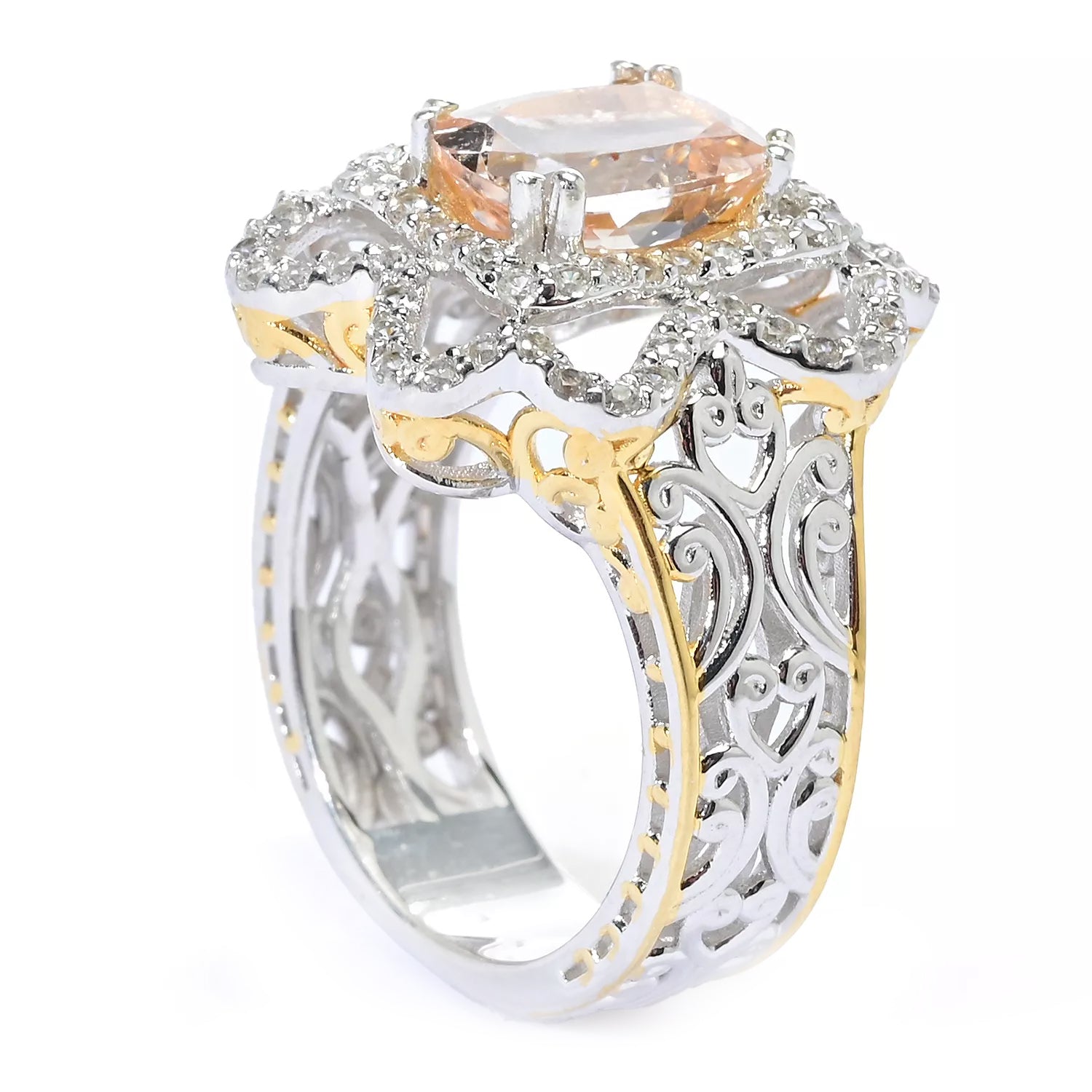 Gems en Vogue 2.92ctw Peach Morganite & White Zircon Ring