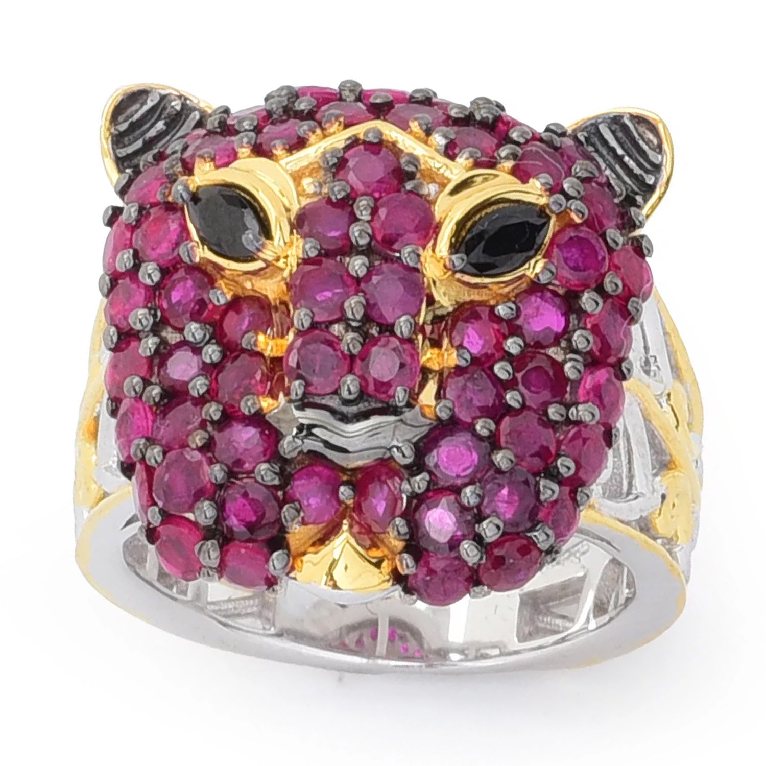 Gems en Vogue 3.44ctw Ruby & Black Spinel Panther Ring