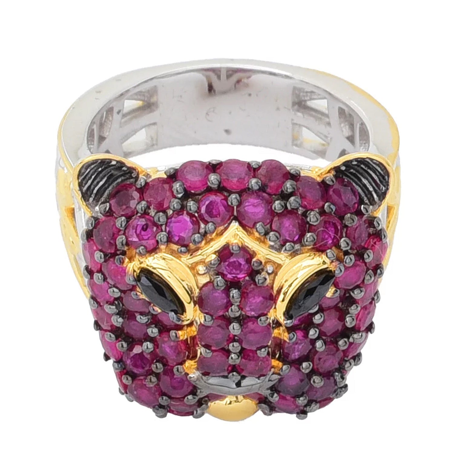 Gems en Vogue 3.44ctw Ruby & Black Spinel Panther Ring