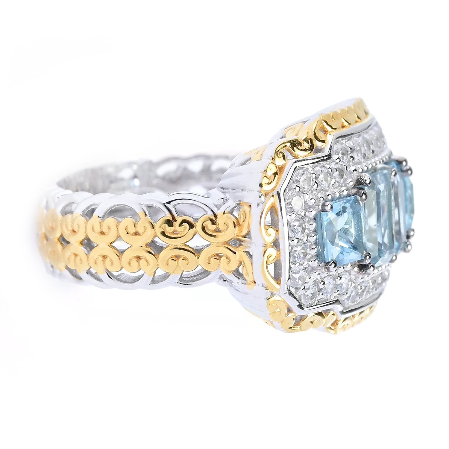 Gems en Vogue 2.22ctw Tanzanian Aquamarine & White Zircon Ring