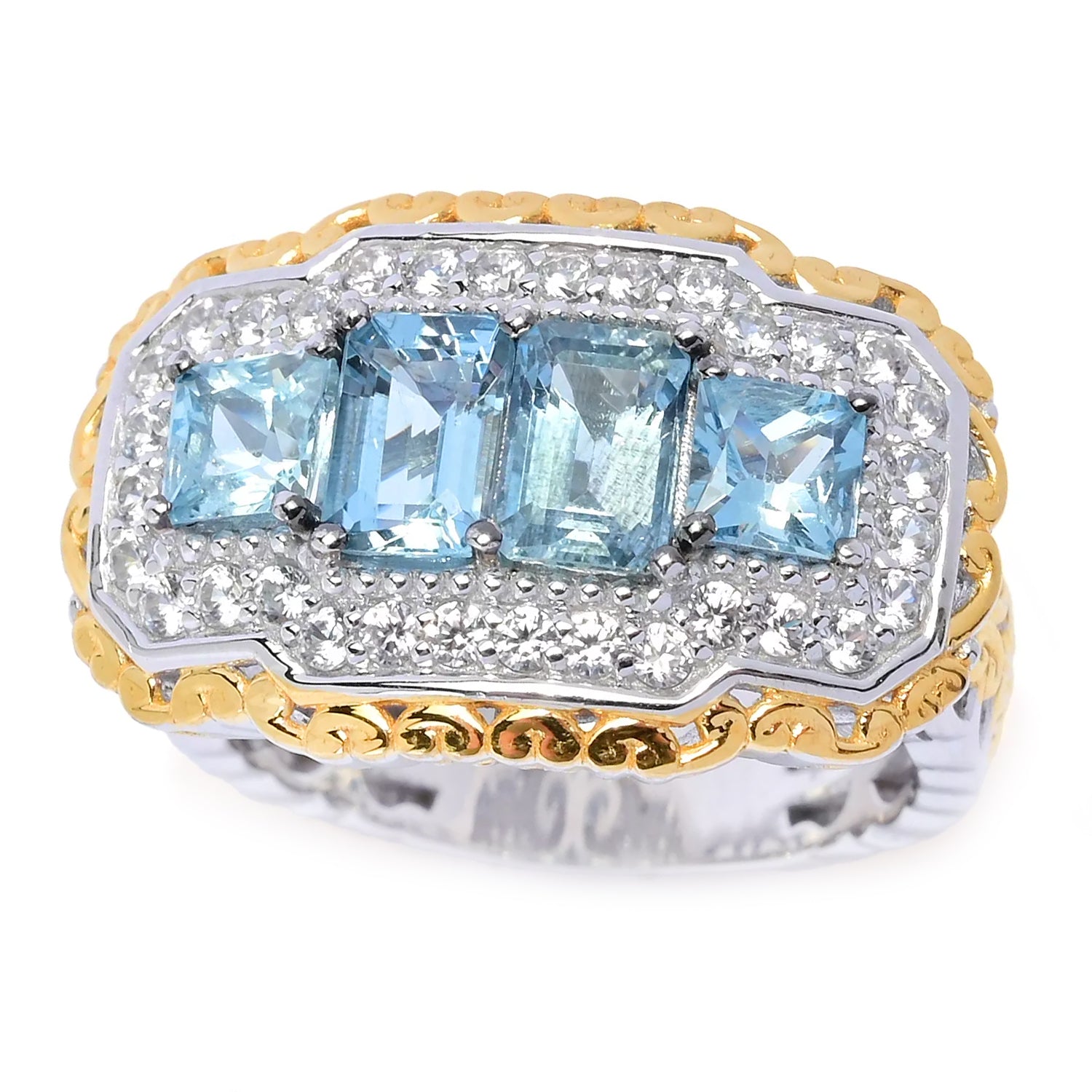 Gems en Vogue 2.22ctw Tanzanian Aquamarine & White Zircon Ring