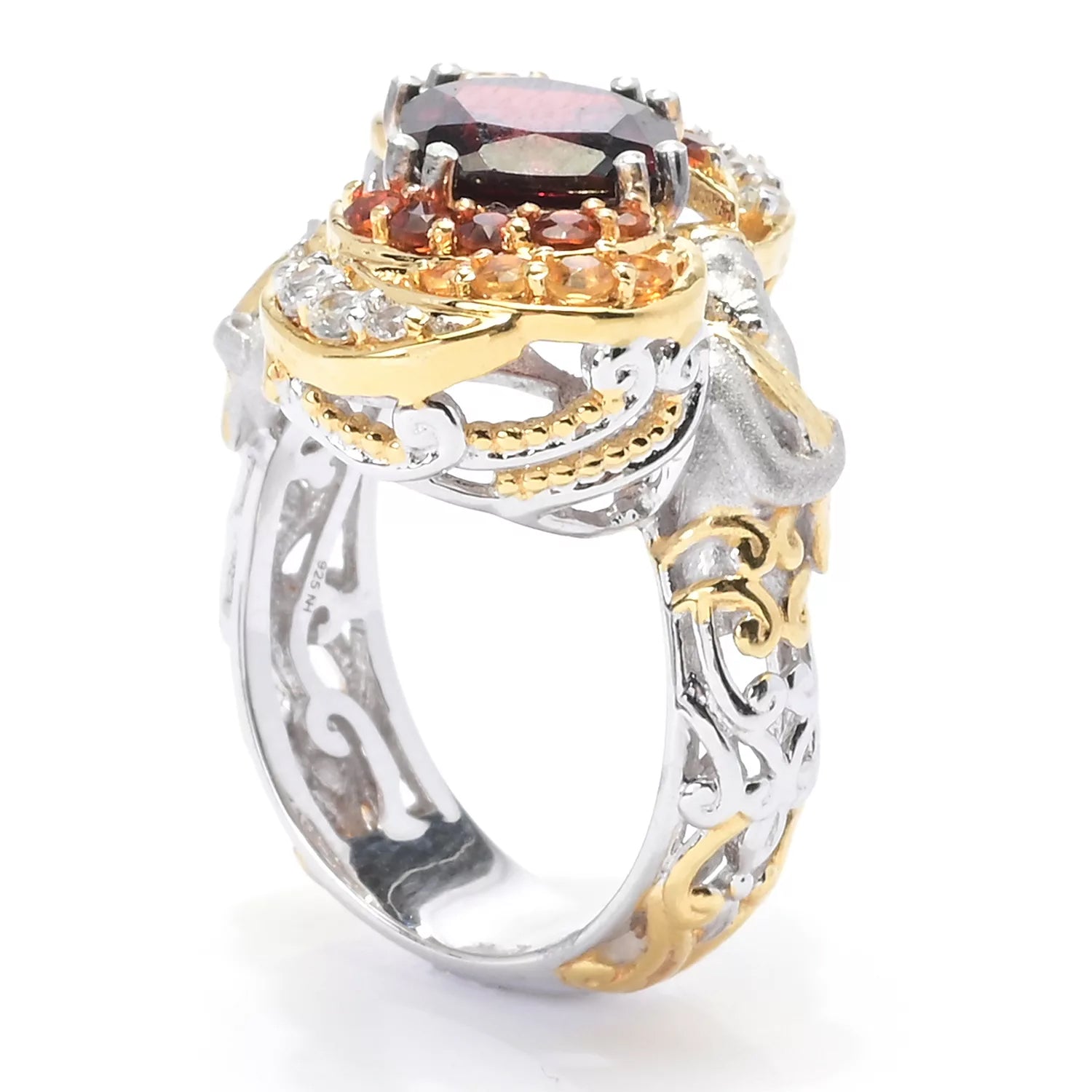 Gems en Vogue 3.52ctw Mozambique Garnet, Citrine & White Zircon Ring