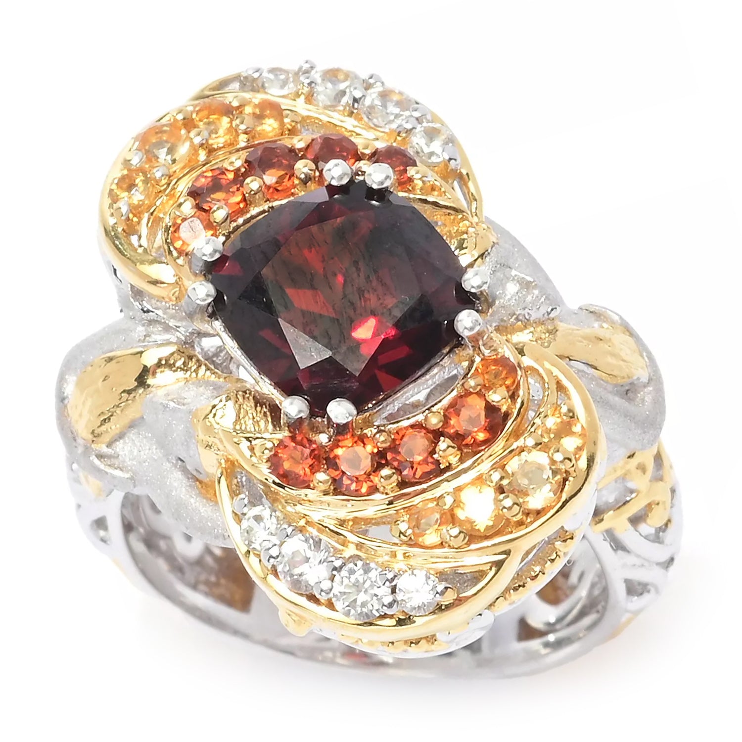 Gems en Vogue 3.52ctw Mozambique Garnet, Citrine & White Zircon Ring