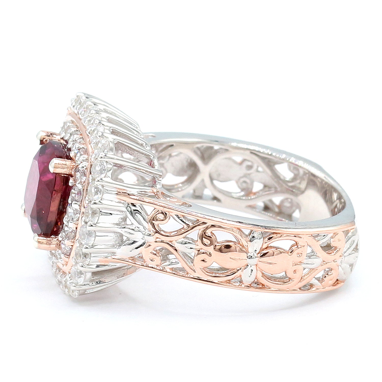 Couture Gems One-of-a-Kind 3.99ctw Rubellite & White Zircon Double Halo Ring