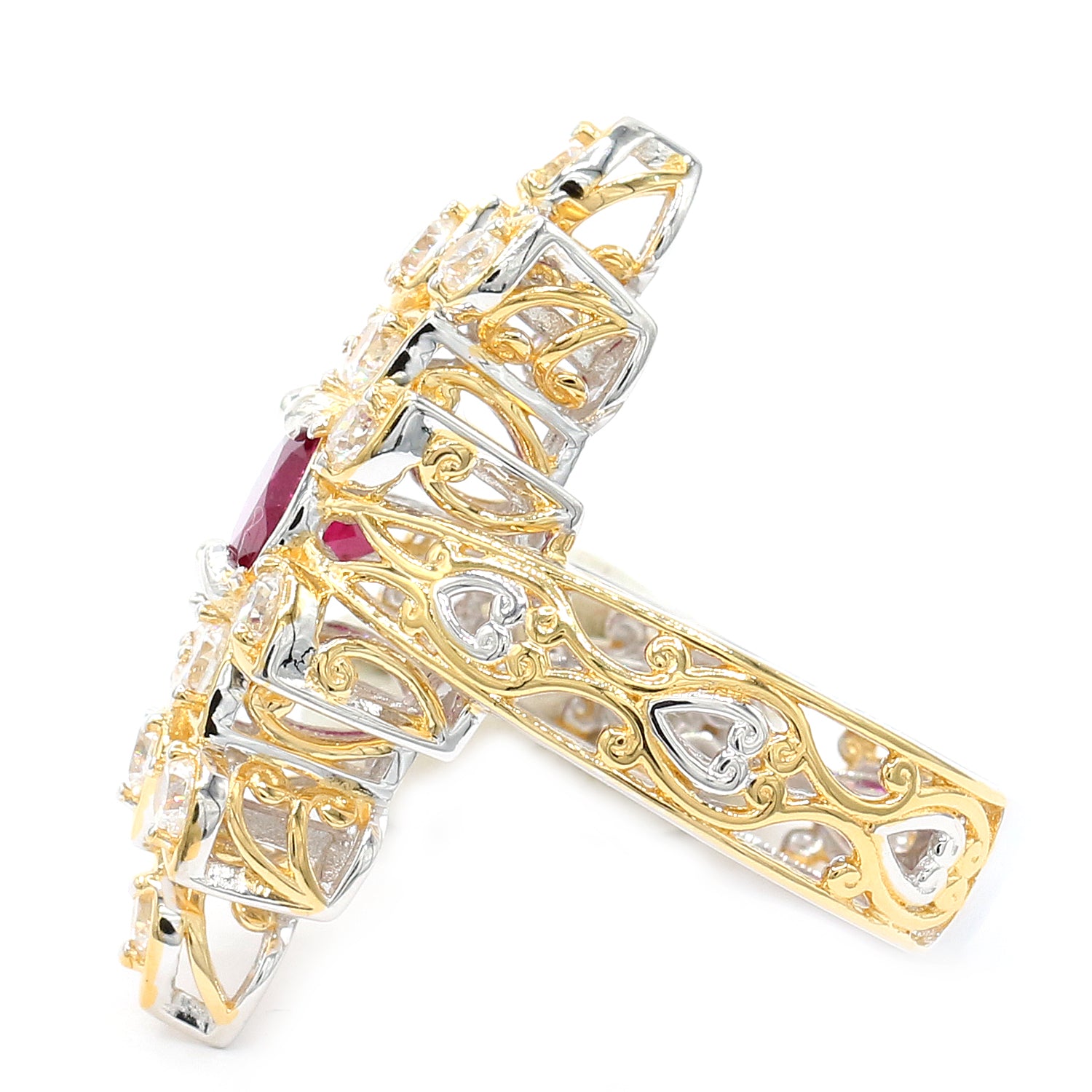 Gems en Vogue 3.74ctw Choice of Shade Rubellite & White Zircon Ring
