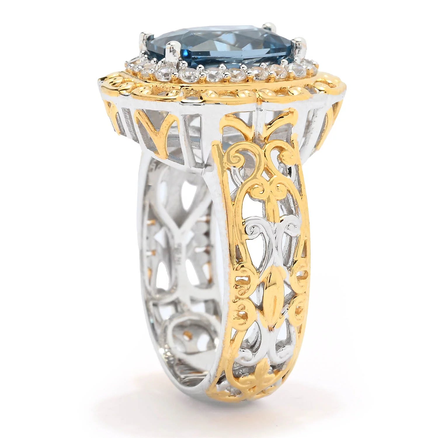 Gems en Vogue 3.62ctw Twilight Cut London Blue Topaz & White Zircon Halo Ring