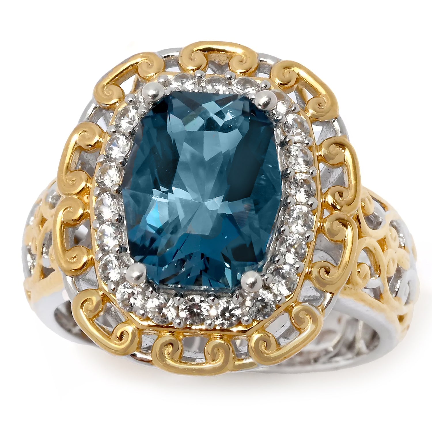 Gems en Vogue 3.62ctw Twilight Cut London Blue Topaz & White Zircon Halo Ring