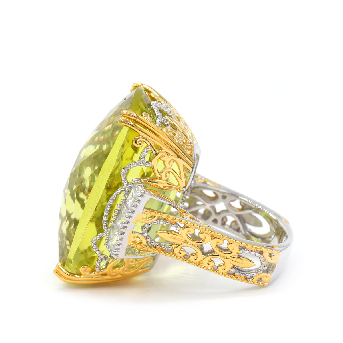 Gems en Vogue 24K Palladium Silver 51.20ctw Ouro Verde & White Zircon Honker Ring