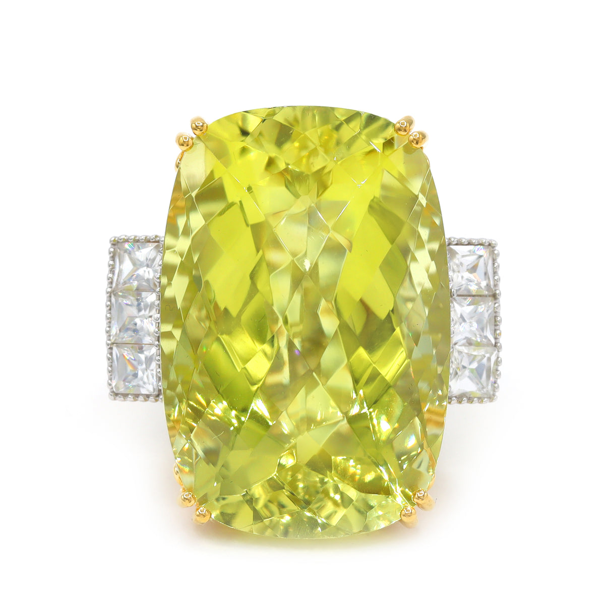 Gems en Vogue 24K Palladium Silver 51.20ctw Ouro Verde & White Zircon Honker Ring