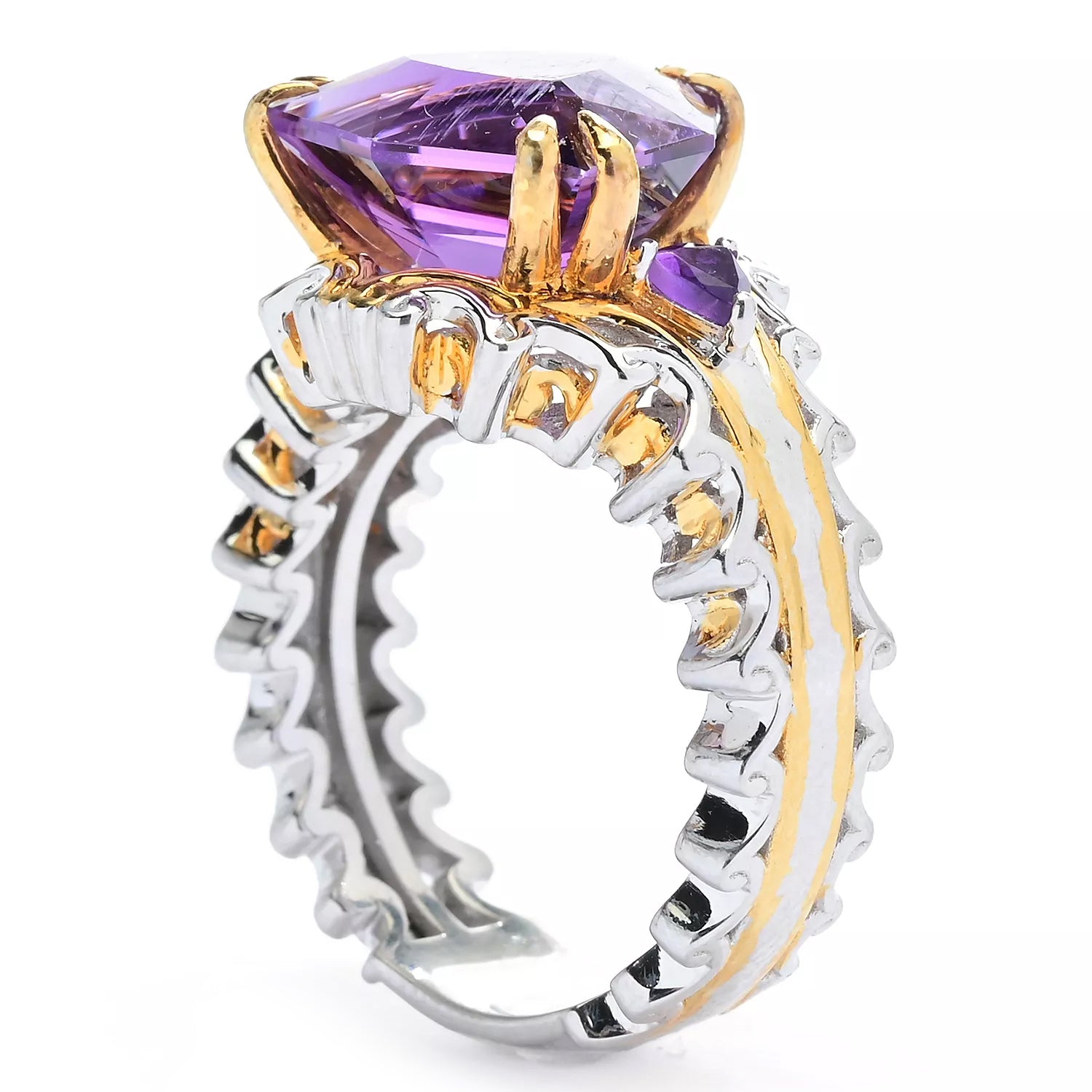 Gems en Vogue 5.80ctw Fancy Trilion Cut African Amethyst Ring