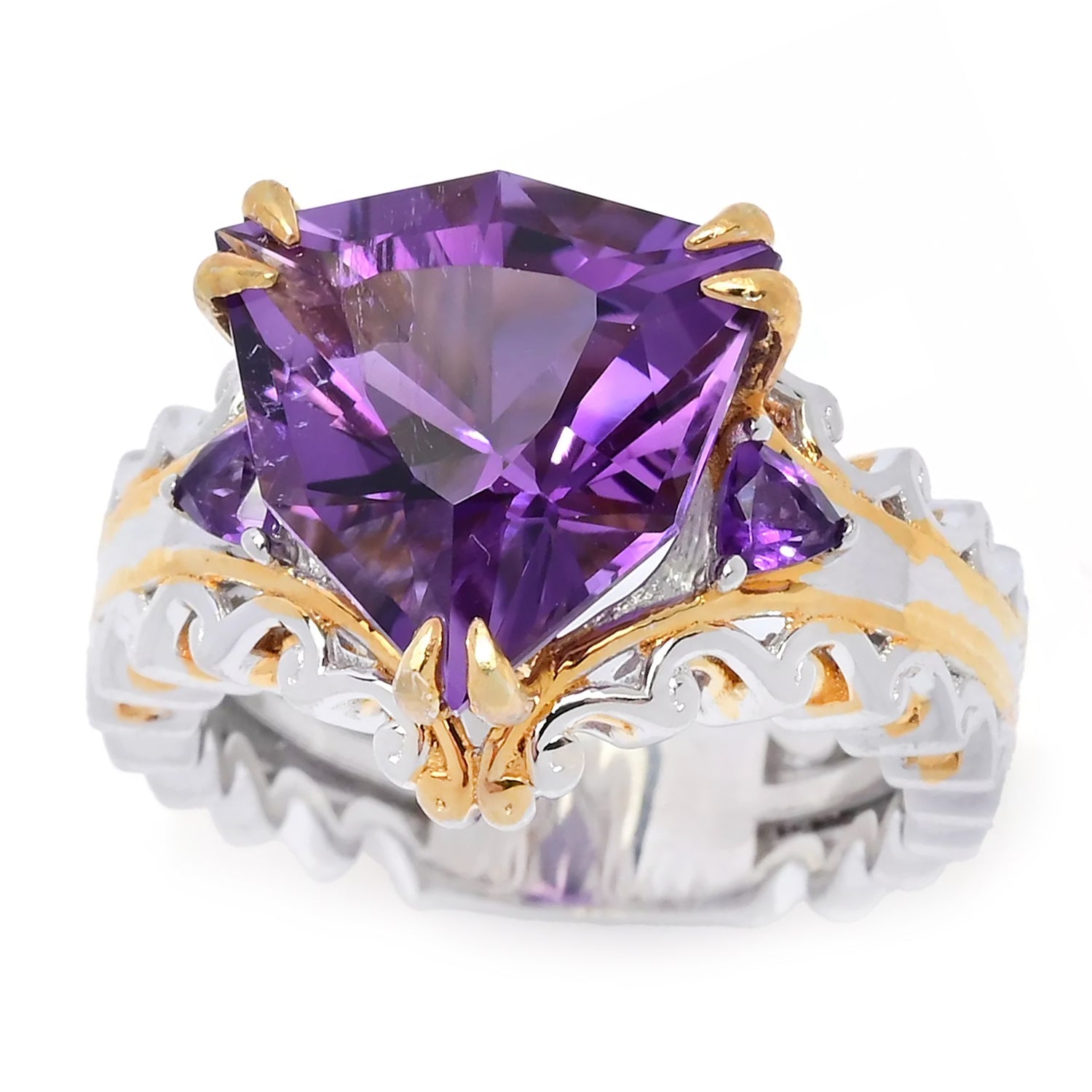 Gems en Vogue 5.80ctw Fancy Trilion Cut African Amethyst Ring