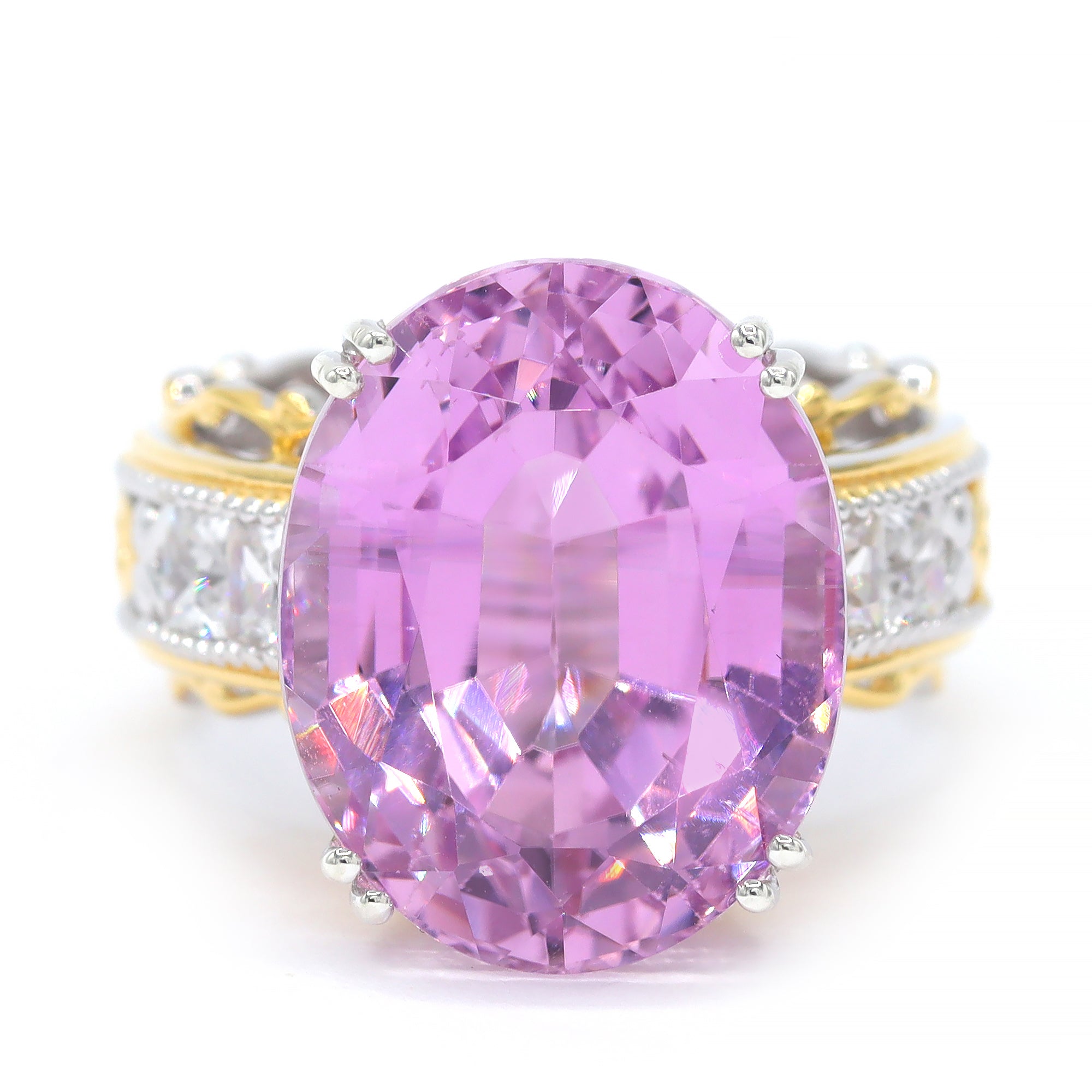 Gems en Vogue One-of-a-Kind 24K Palladium Silver 18.70ctw Pink Kunzite & White Zircon Ring