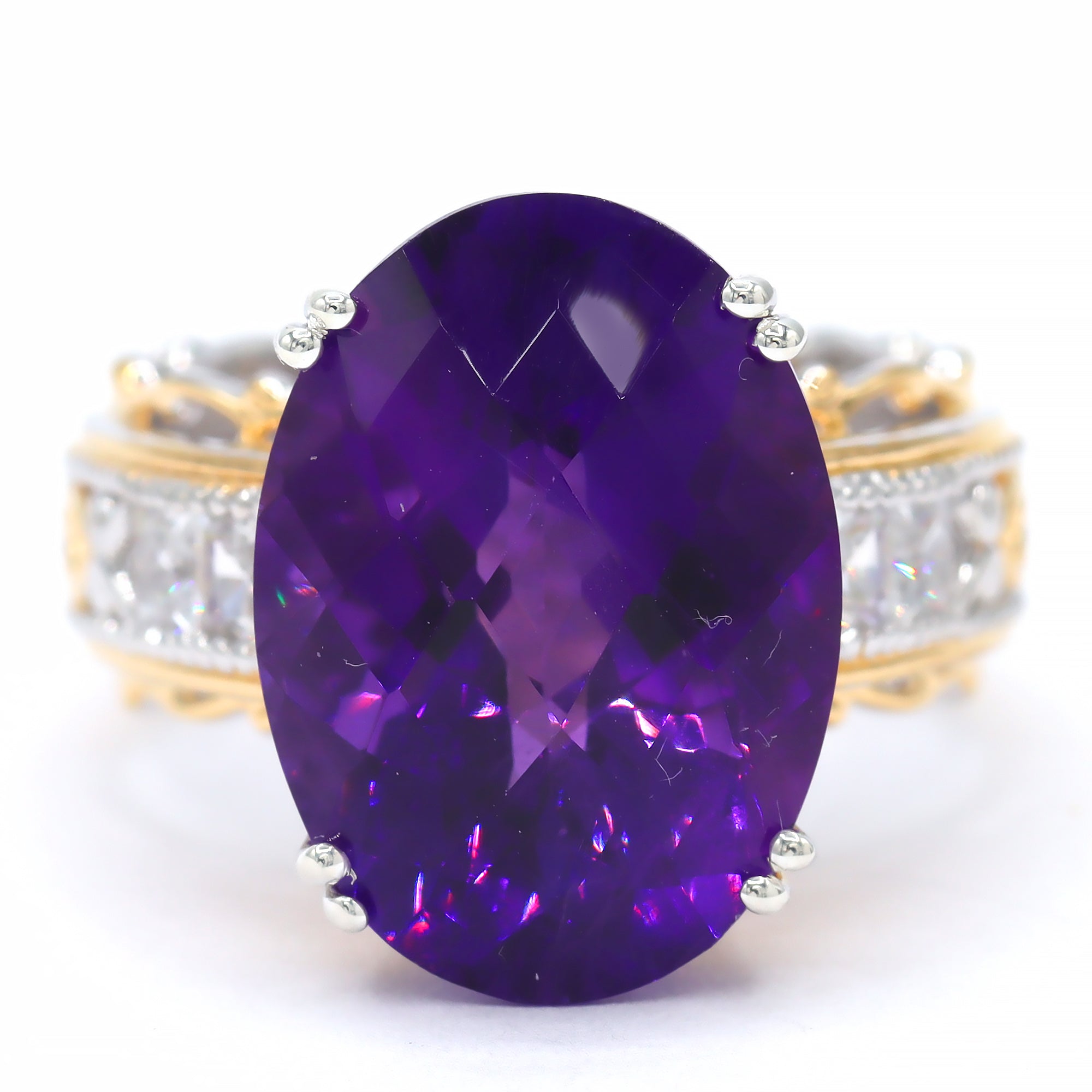 Bague Gems en Vogue modèle unique en argent rhodié 18K avec améthyste de Tanzanie 7,37 carats, saphir rose et zircon blanc