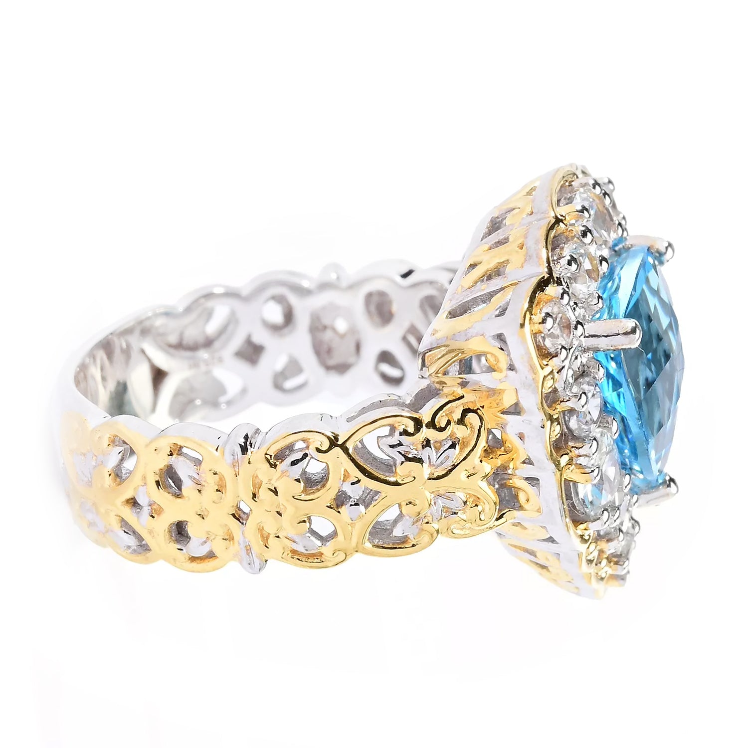 Gems en Vogue 9.76ctw Trillion Swiss Blue Topaz & White Zircon Halo Ring