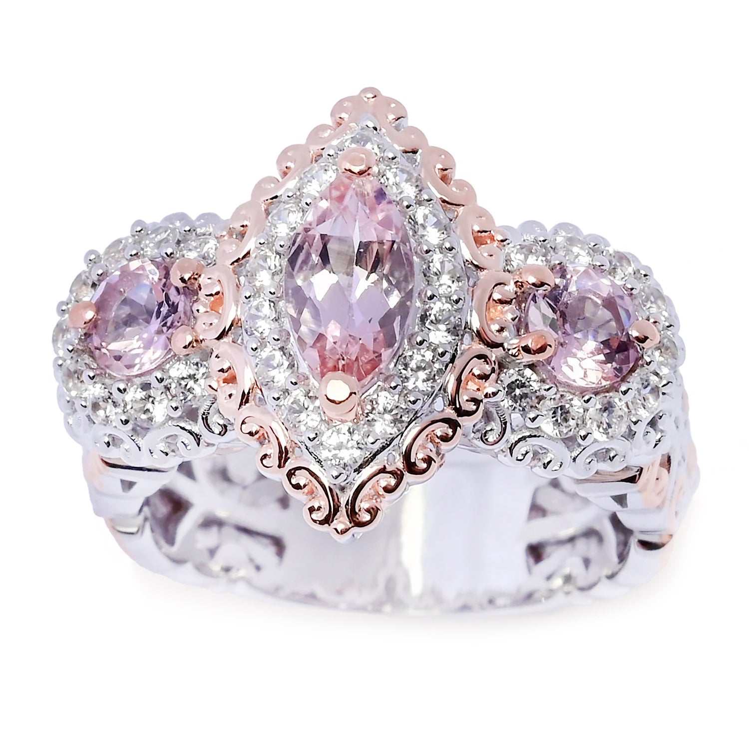 Gems en Vogue 1.94ctw Pink Morganite & White Zircon Ring