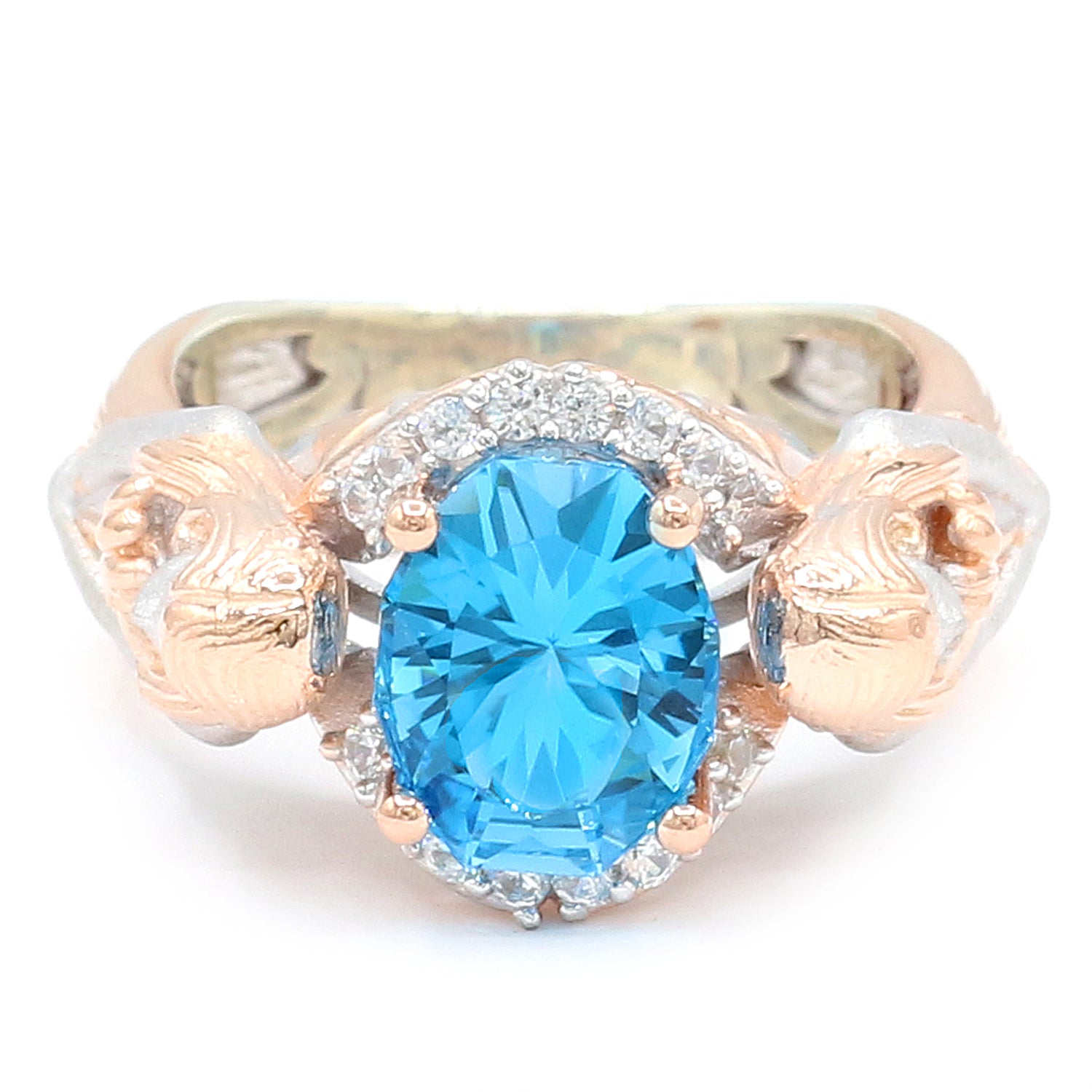 Gems en Vogue One-of-a-Kind 2.38ctw Special Cut Swiss Blue Topaz & White Zircon Fairy Ring
