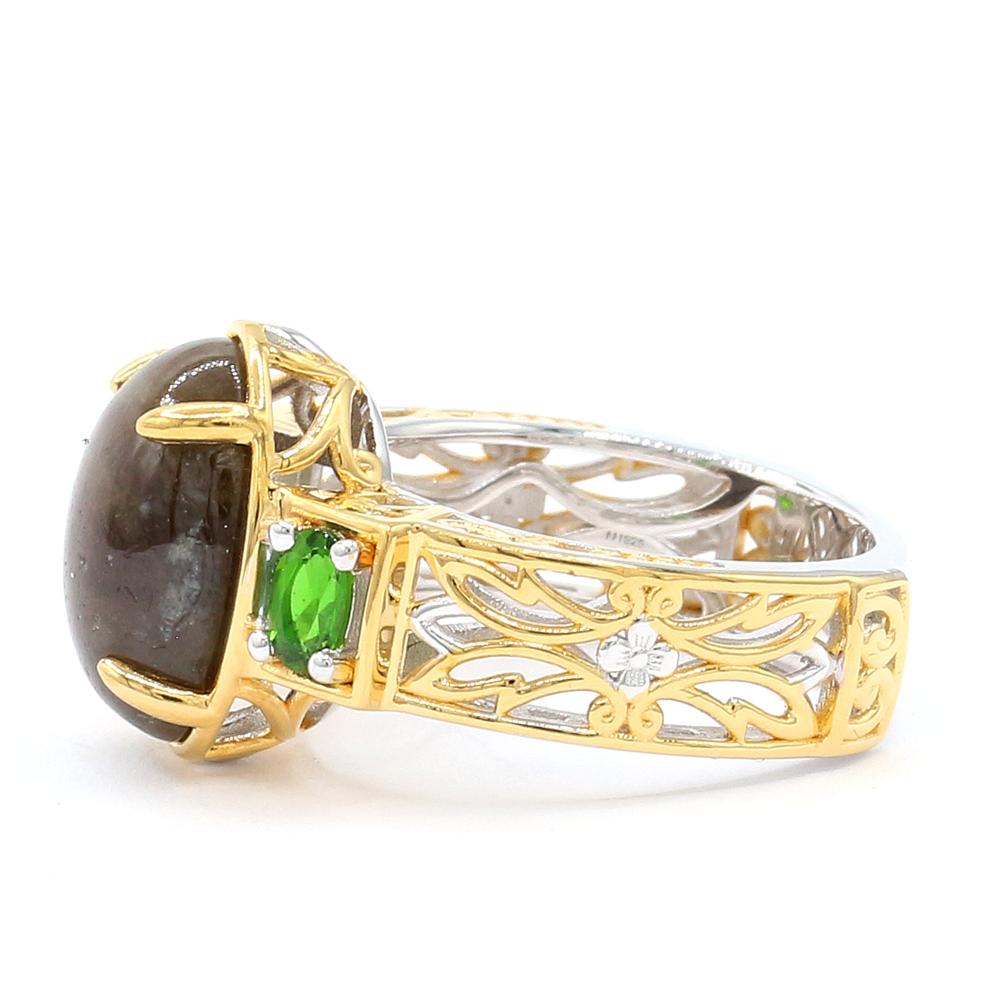 Gems en Vogue 24K Palladium Silver Brown Star Sapphire & Chrome Diopside Ring