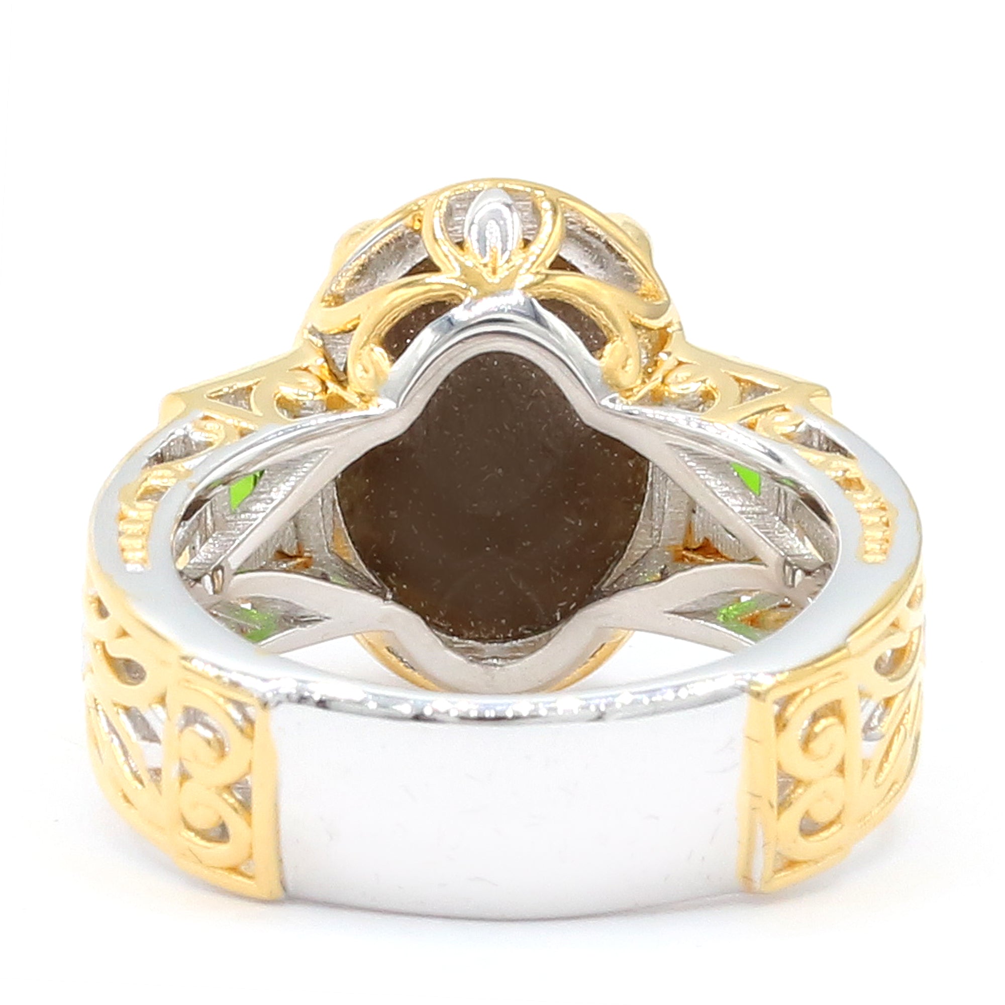 Gems en Vogue 24K Palladium Silver Brown Star Sapphire & Chrome Diopside Ring