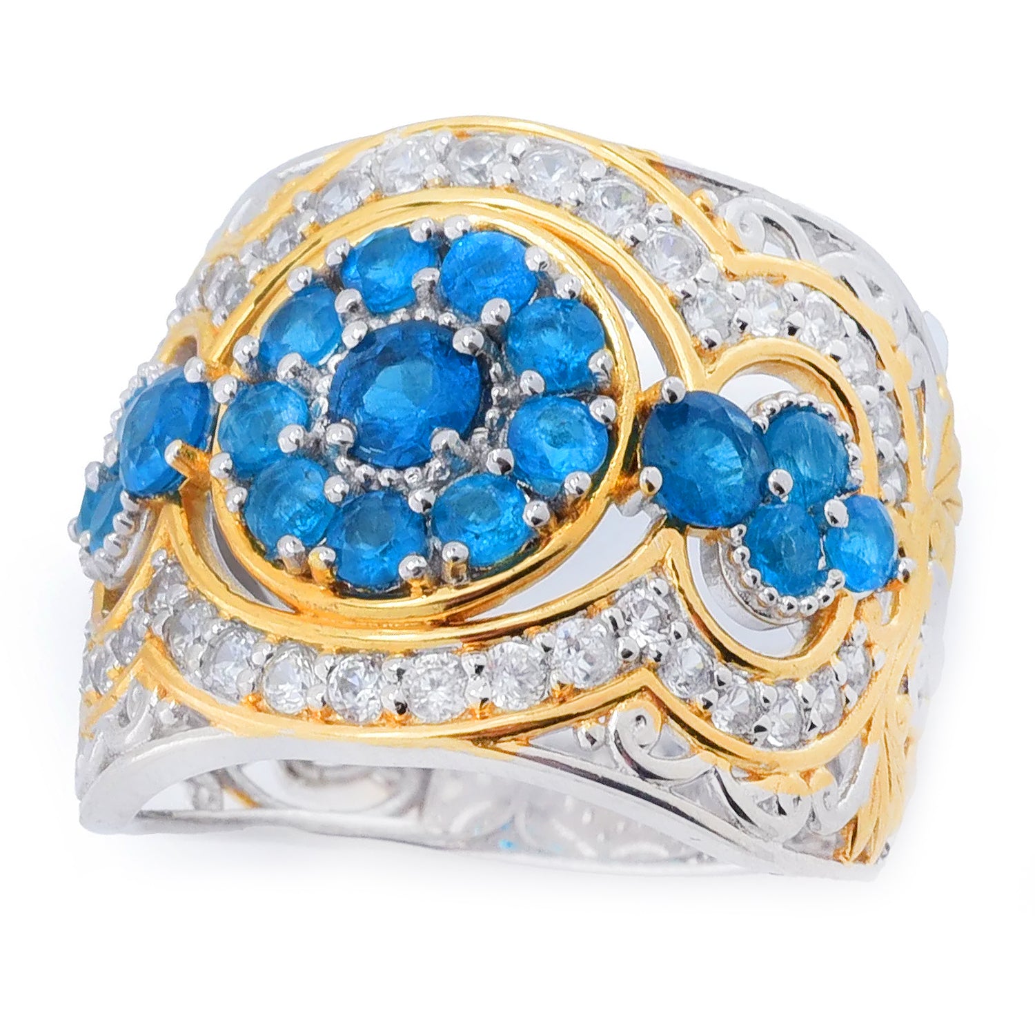 Gems en Vogue 2.41ctw Neon Apatite & White Zircon Ring