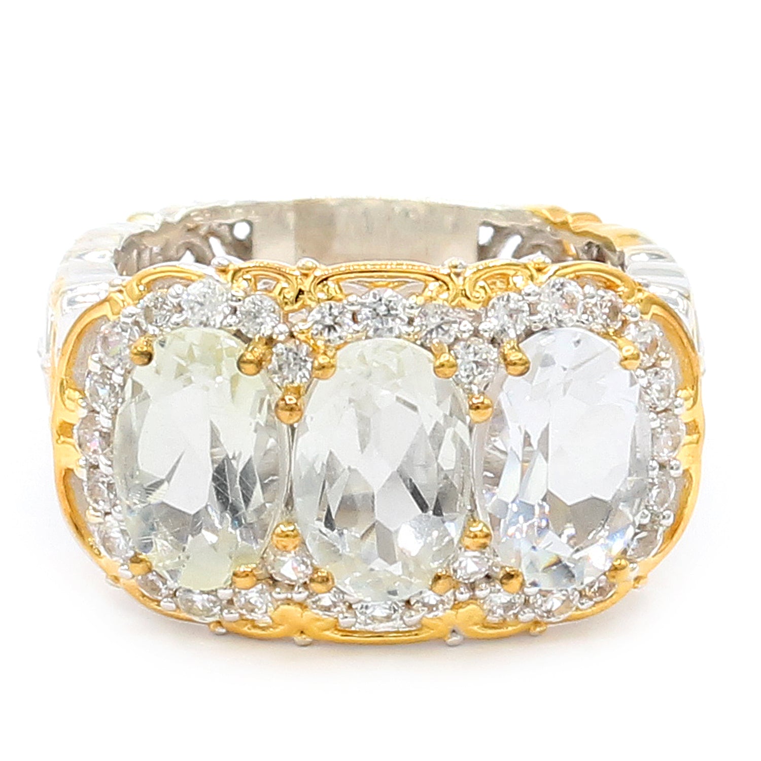 Gems en Vogue One-of-a-Kind 4.97ctw Clear Quartz & White Zircon Three Stone Ring