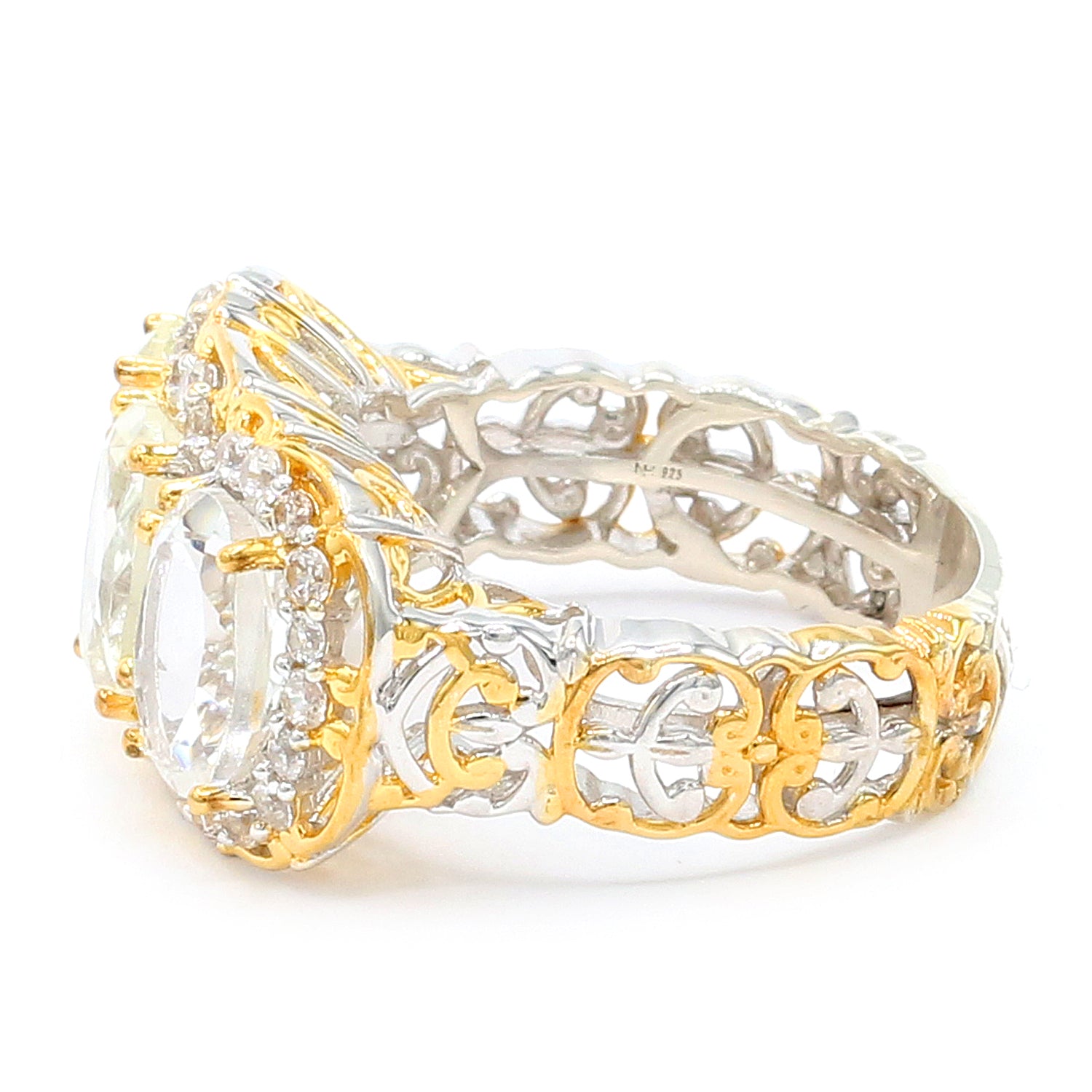 Gems en Vogue One-of-a-Kind 4.97ctw Clear Quartz & White Zircon Three Stone Ring