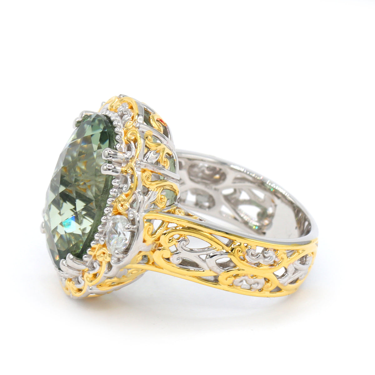 Gems en Vogue 24K Palladium Silver 9.72ctw Prasiolite & White Zircon Ring