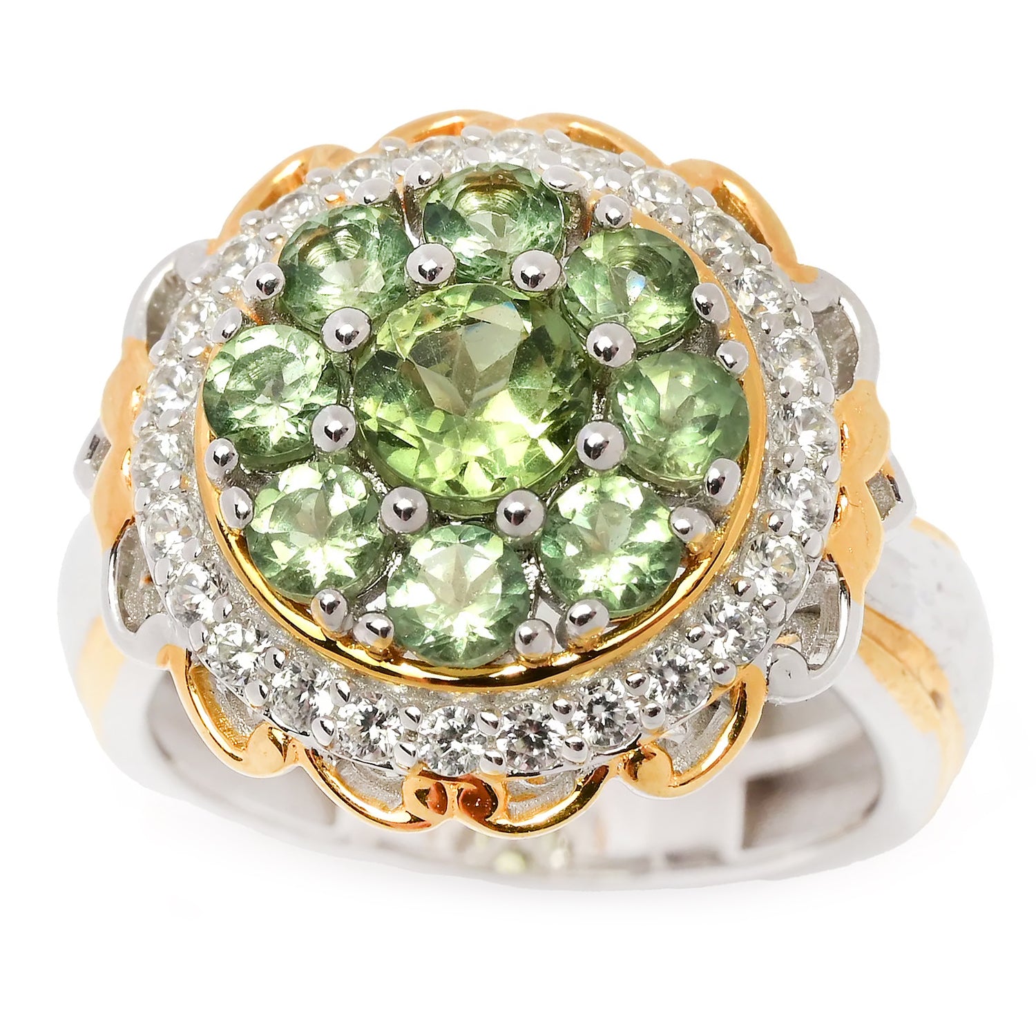 Gems en Vogue 2.28ctw Green Apatite & White Zircon Halo Ring