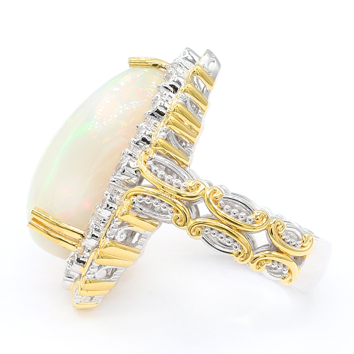 Limited Edition Gems en Vogue Luxe, One-of-a-Kind 12.15ctw Ethiopian Opal & White Zircon Halo Ring