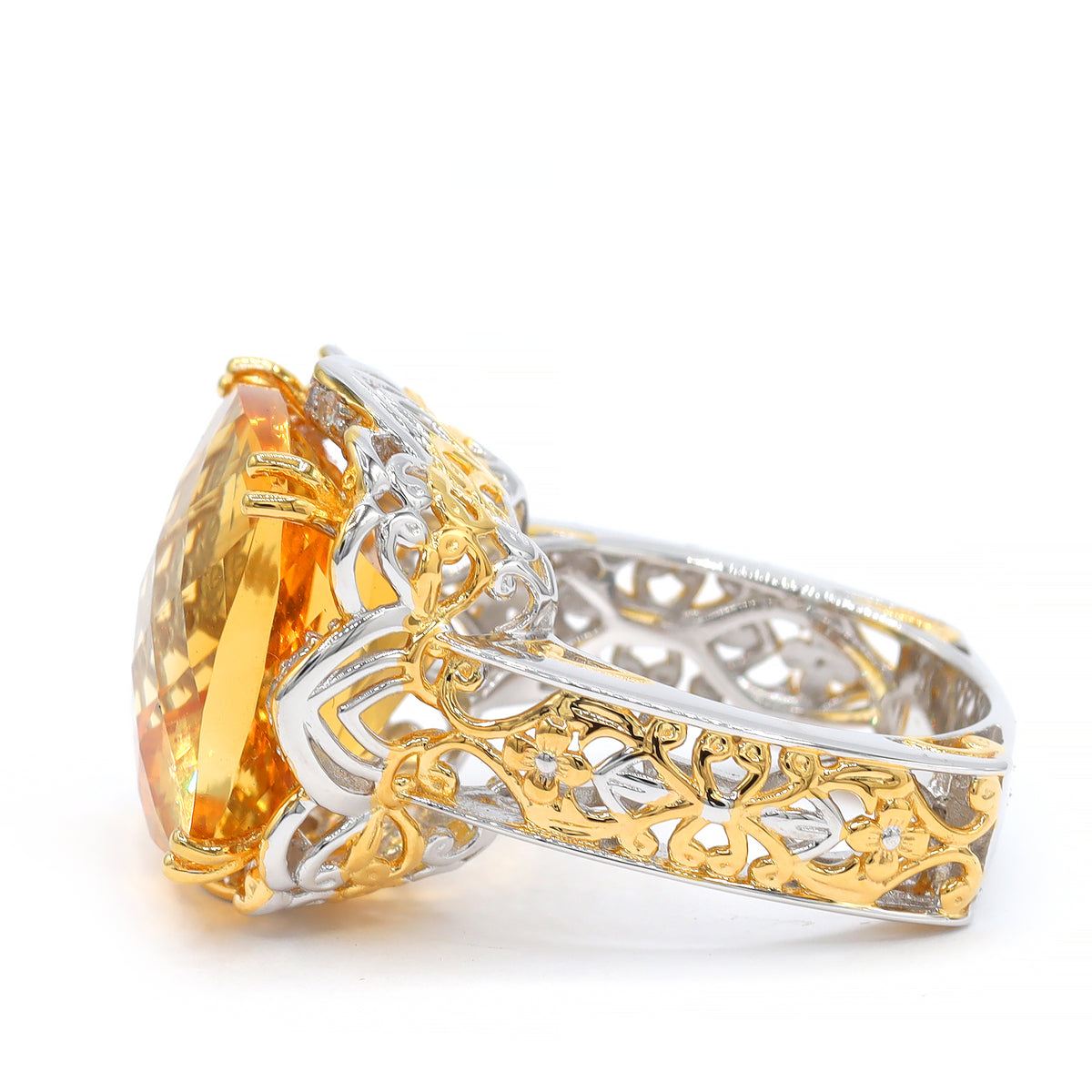 Gems en Vogue 24K Palladium Silver 17.76ctw Fire Citrine & White Zircon Ring