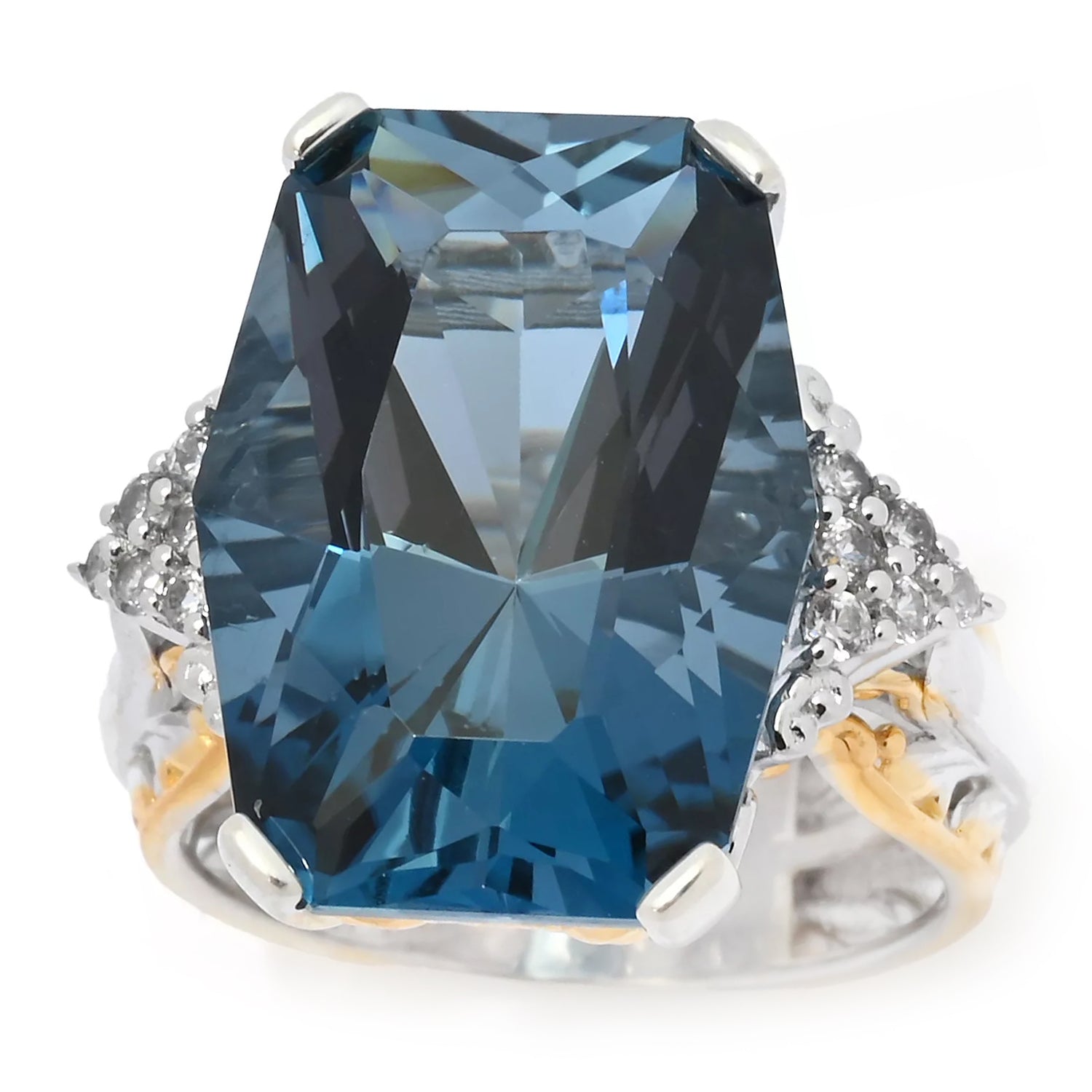Gems en Vogue Twilight Cut London Blue Topaz White Zircon R