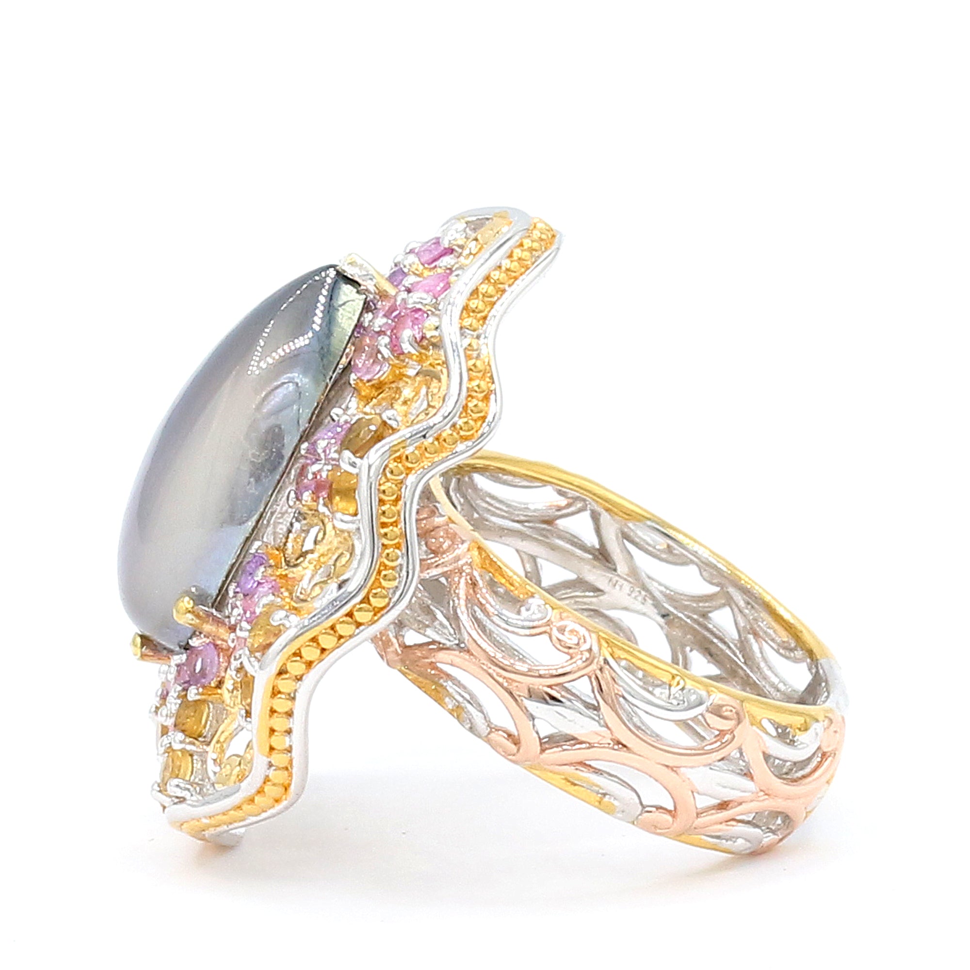 Gems en Vogue One-of-a-Kind 24K Palladium Silver 5.79ctw Teal Moonstone & Multi Gemstones Ring