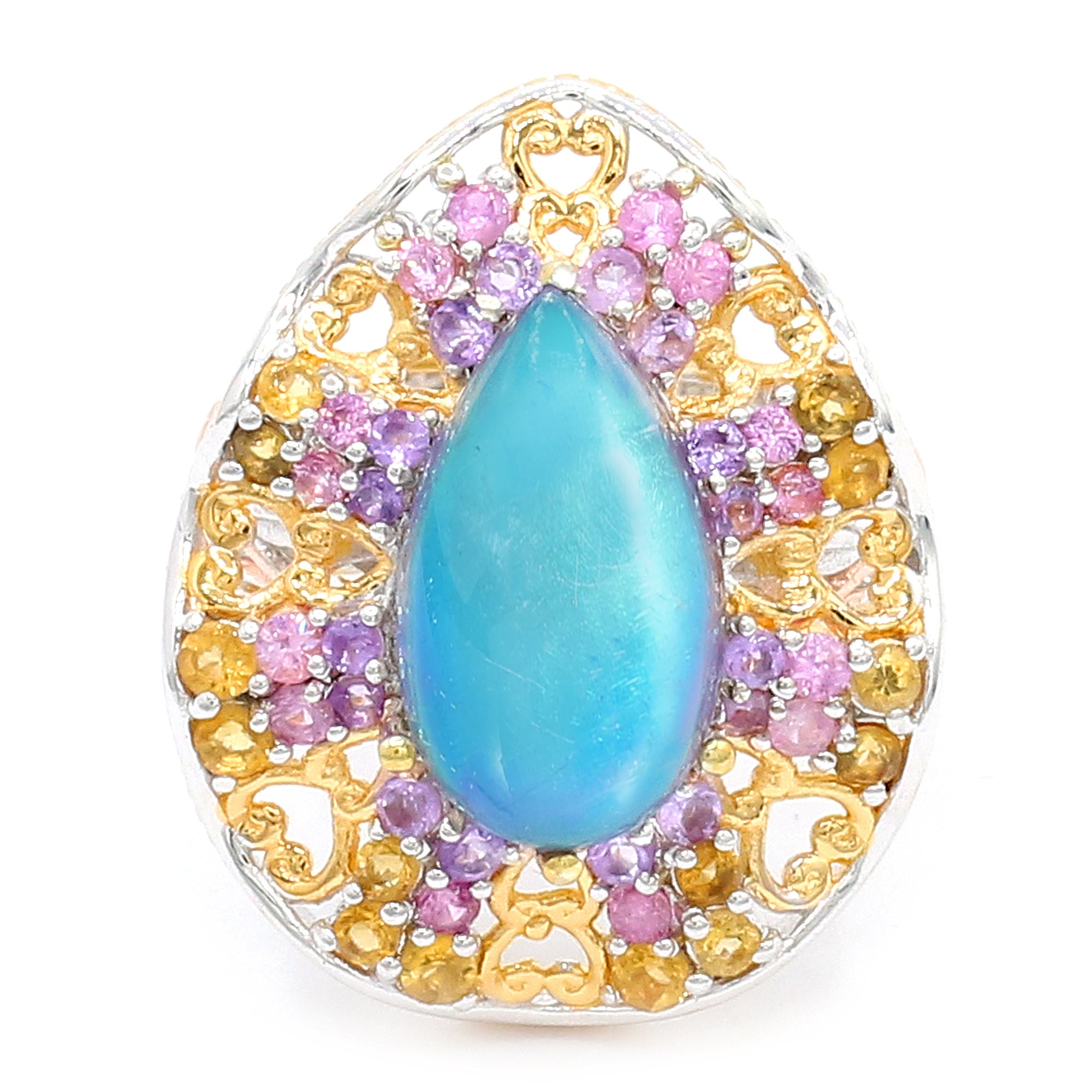 Gems en Vogue One-of-a-Kind 24K Palladium Silver 5.79ctw Teal Moonstone & Multi Gemstones Ring