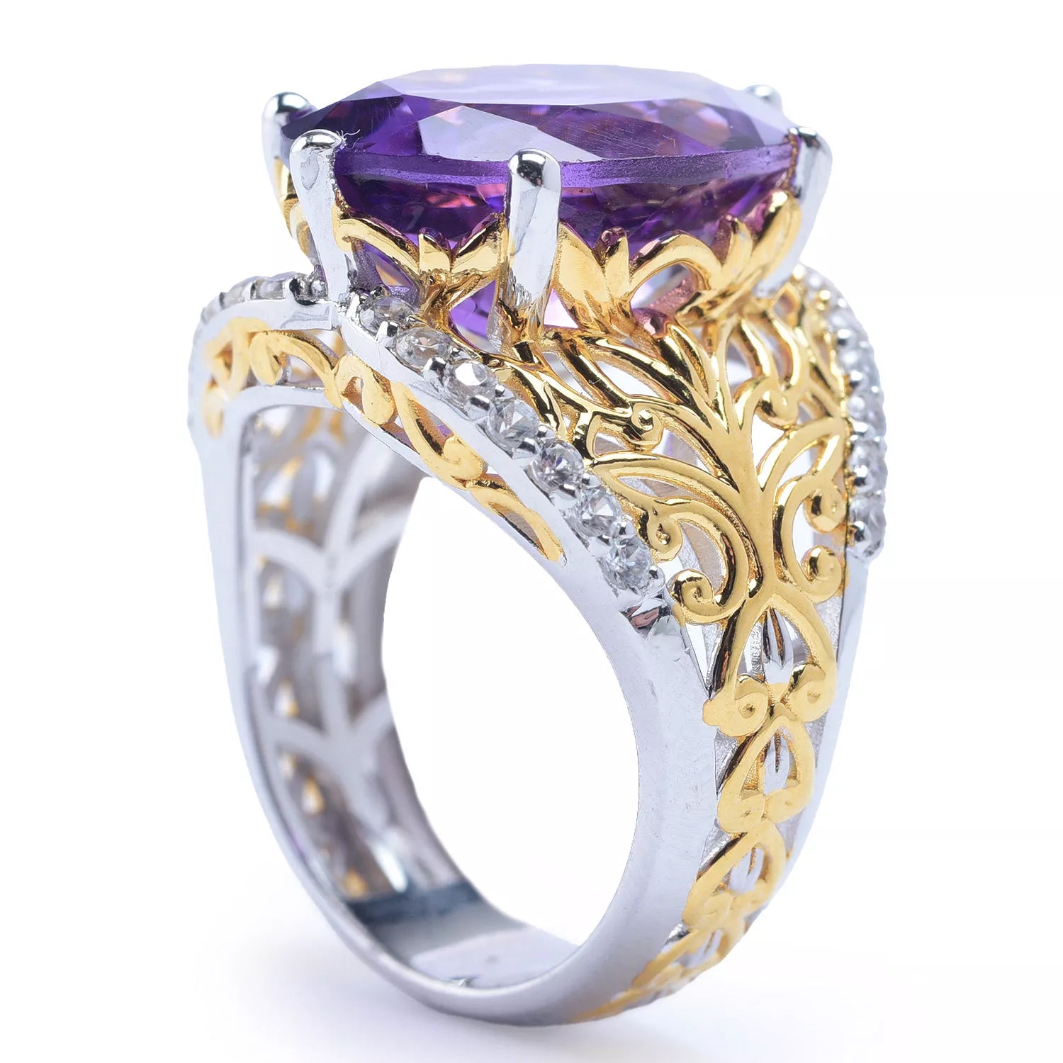 Gems en Vogue 8.68ctw African Amethyst & White Zircon Ring