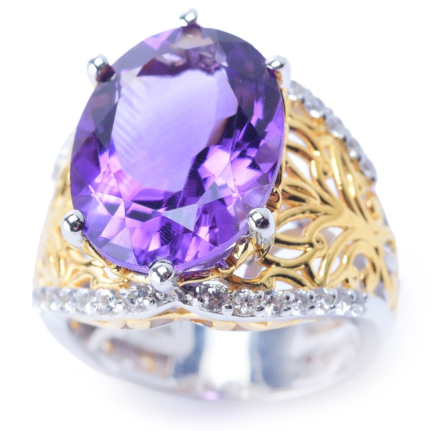 Gems en Vogue 8.68ctw African Amethyst & White Zircon Ring