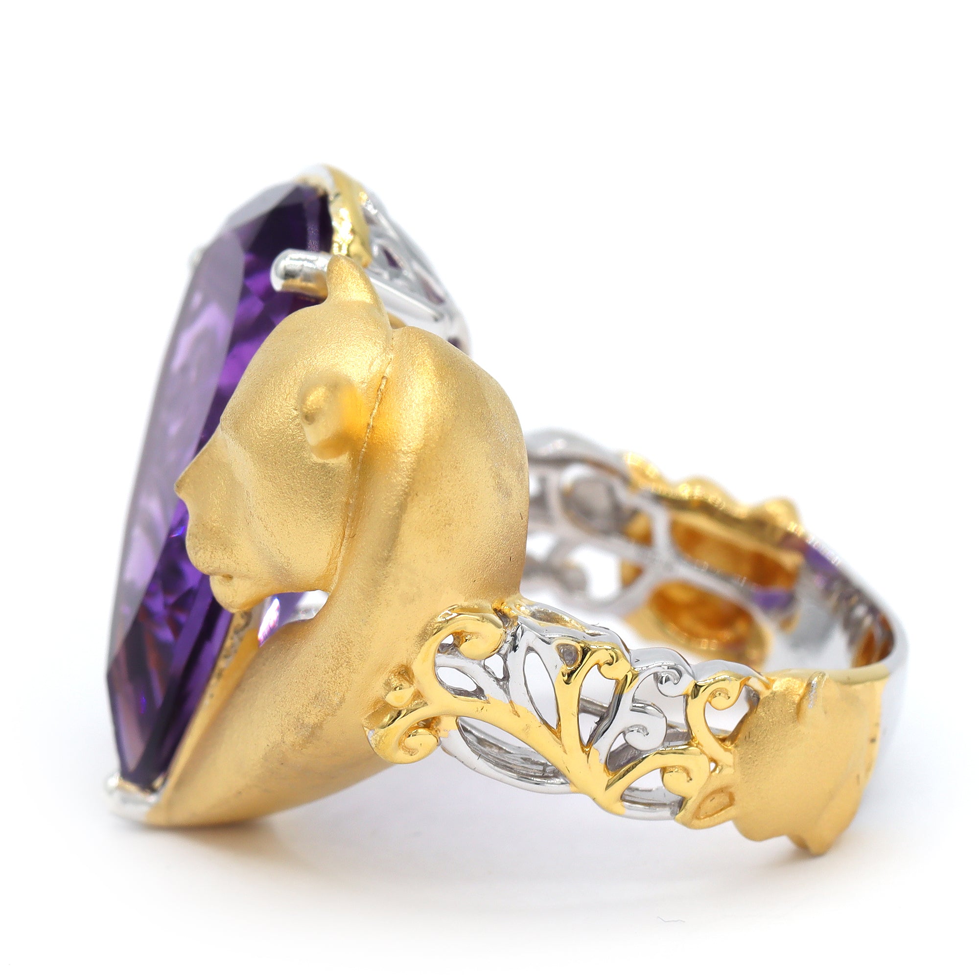 Gems en Vogue 24K Palladium Silver 10.44ctw African Amethyst Panther Ring