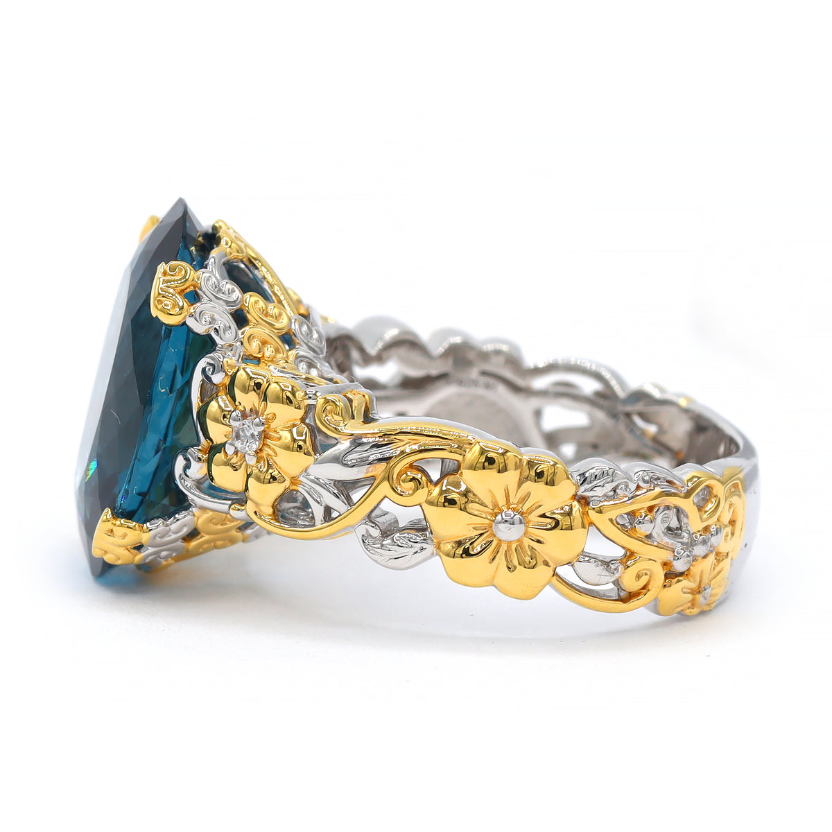 Gems en Vogue 24K Palladium Silver 12.63ctw London Blue Topaz & White Zircon Ring