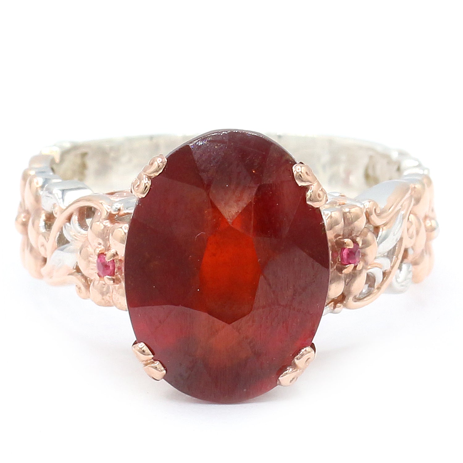 Gems en Vogue One-of-a-Kind 11.03ctw Hessonite Garnet & Ruby Flower Ring