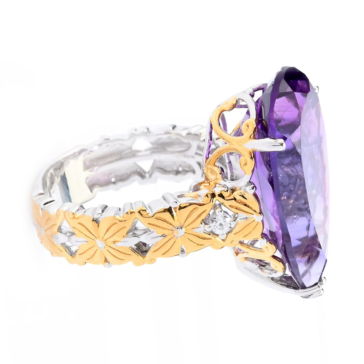 Gems en Vogue 24K Palladium Silver 10.55ctw African Amethyst & White Zircon Ring