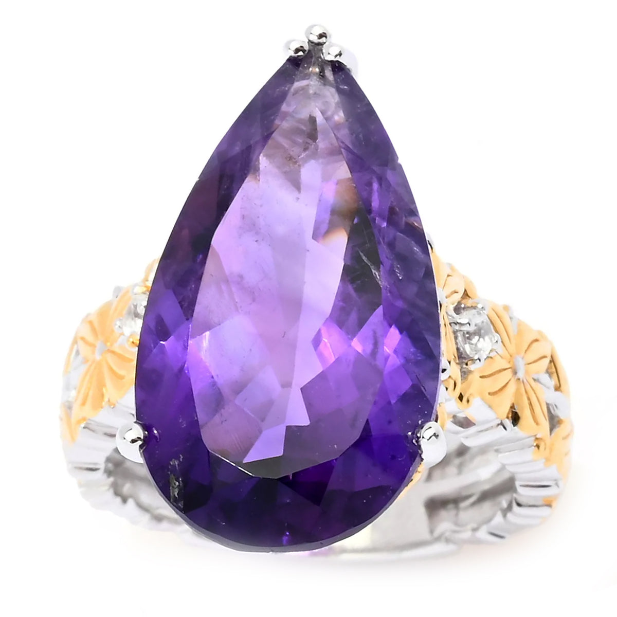 Gems en Vogue 24K Palladium Silver 10.55ctw African Amethyst & White Zircon Ring
