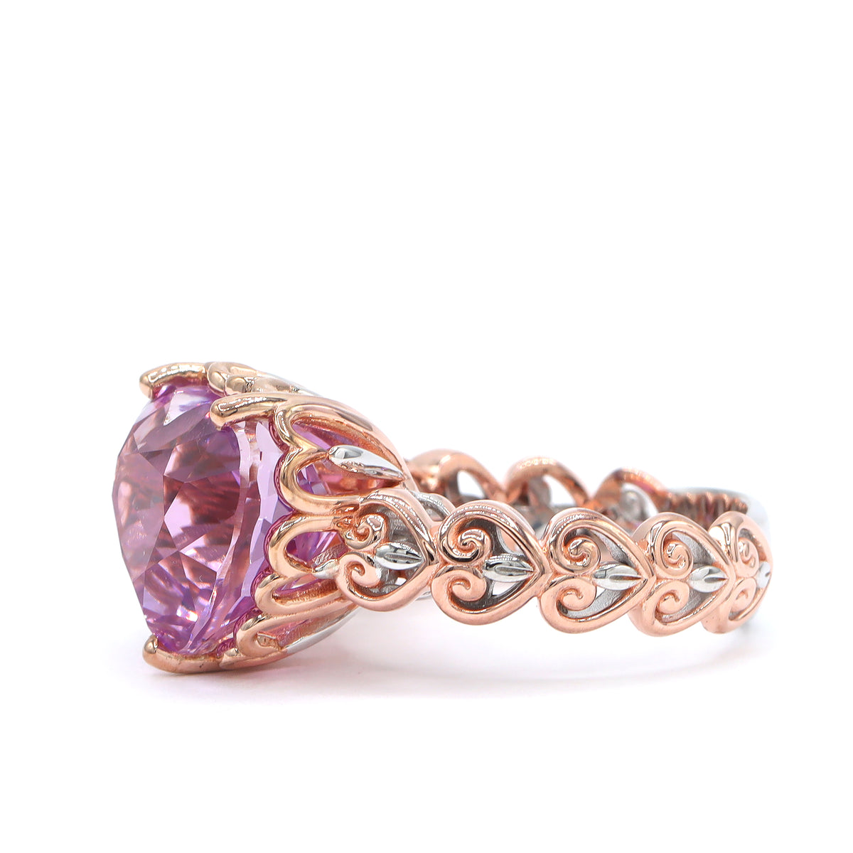 Couture Gems One-of-a-Kind 18K Palladium Silver 14.17ctw Heart Shape Martha Rocha 5A Kunzite Ring