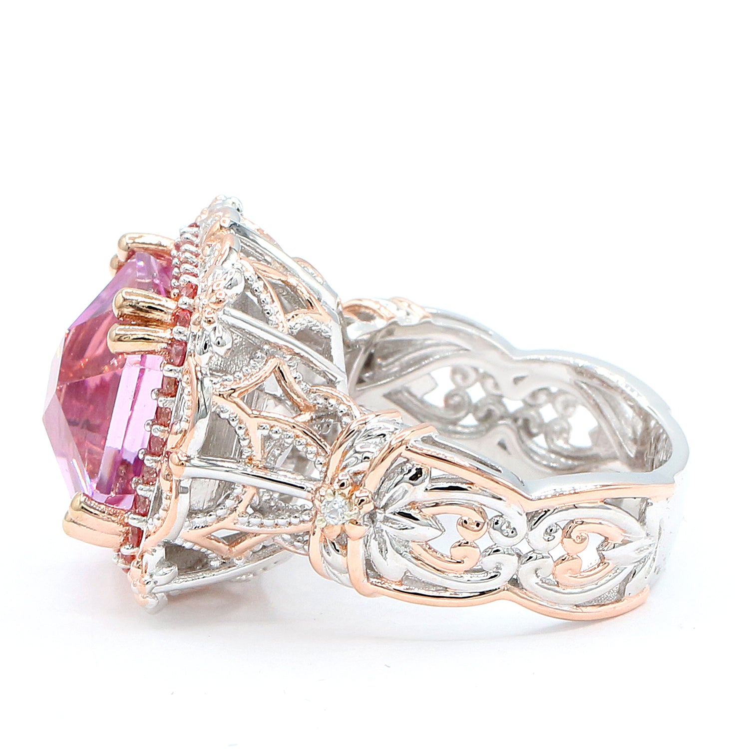 Limited Edition Gems en Vogue Luxe, One-of-a-Kind 13.91ctw Kunzite, Padparadscha Sapphire & White Zircon Ring