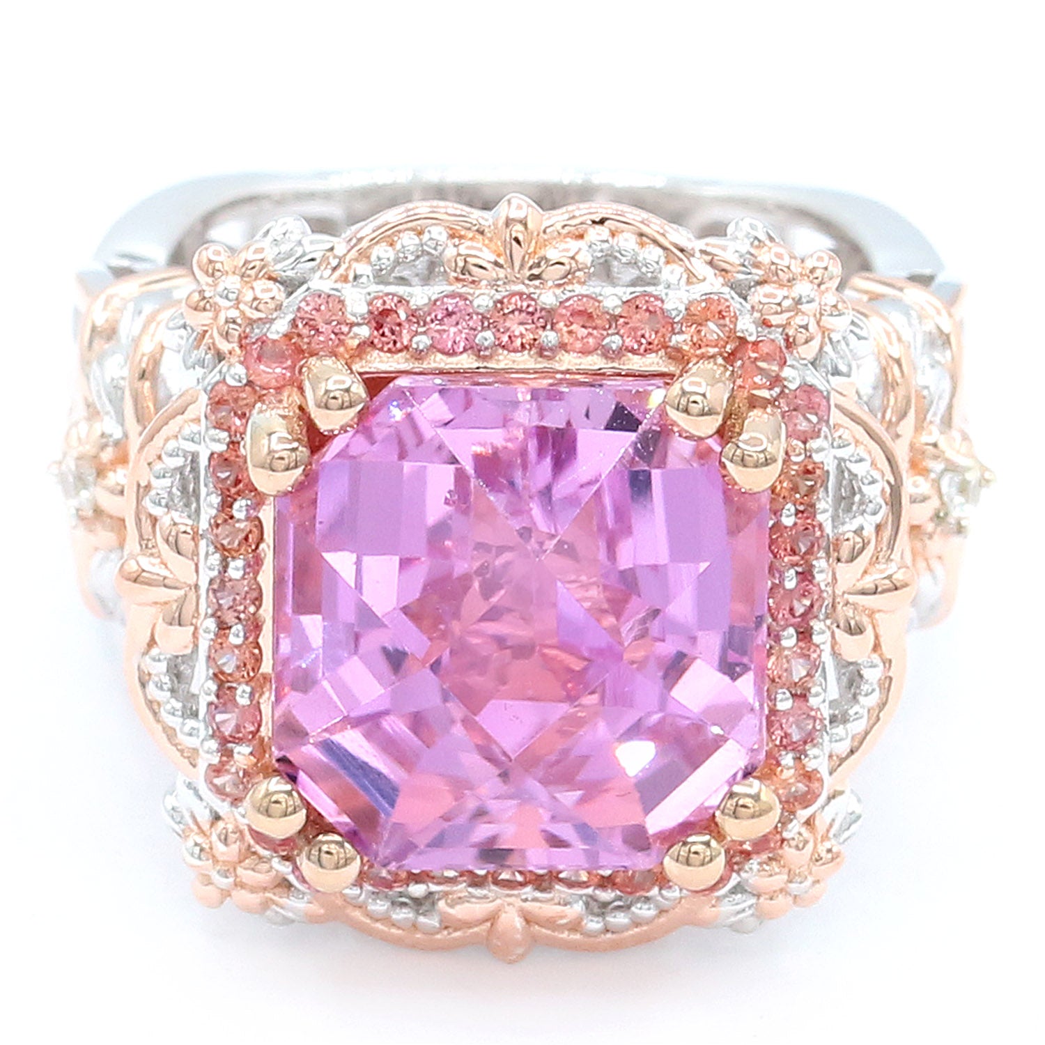 Limited Edition Gems en Vogue Luxe, One-of-a-Kind 13.91ctw Kunzite, Padparadscha Sapphire & White Zircon Ring