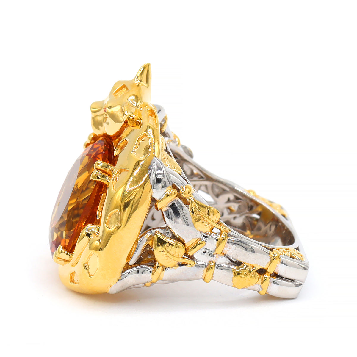 Gems en Vogue 24K Palladium Silver 11.33ctw Fire Citrine & Padparadscha Sapphire Panther Ring