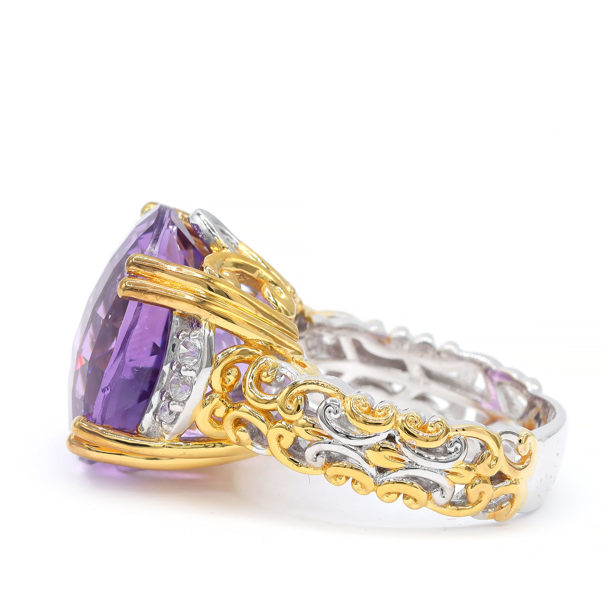 Gems en Vogue One-of-a-Kind 24K Palladium Silver 18.99ctw Brazilian Amethyst & White Zircon Ring