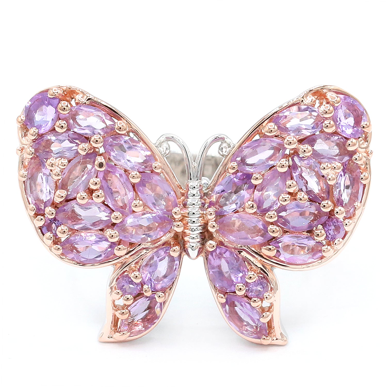 Gems en Vogue 3.71ctw Brazilian Amethyst Butterfly Ring