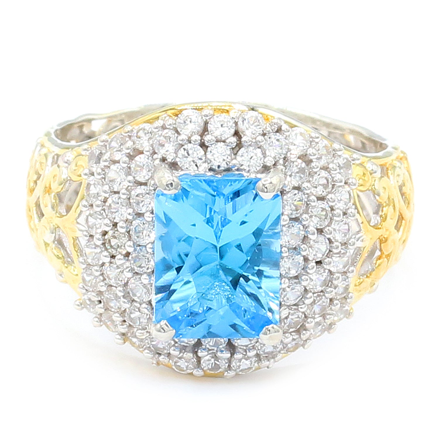 Gems en Vogue One-of-a-Kind 4.04ctw Radiant Cut Swiss Blue Topaz & White Zircon Ring
